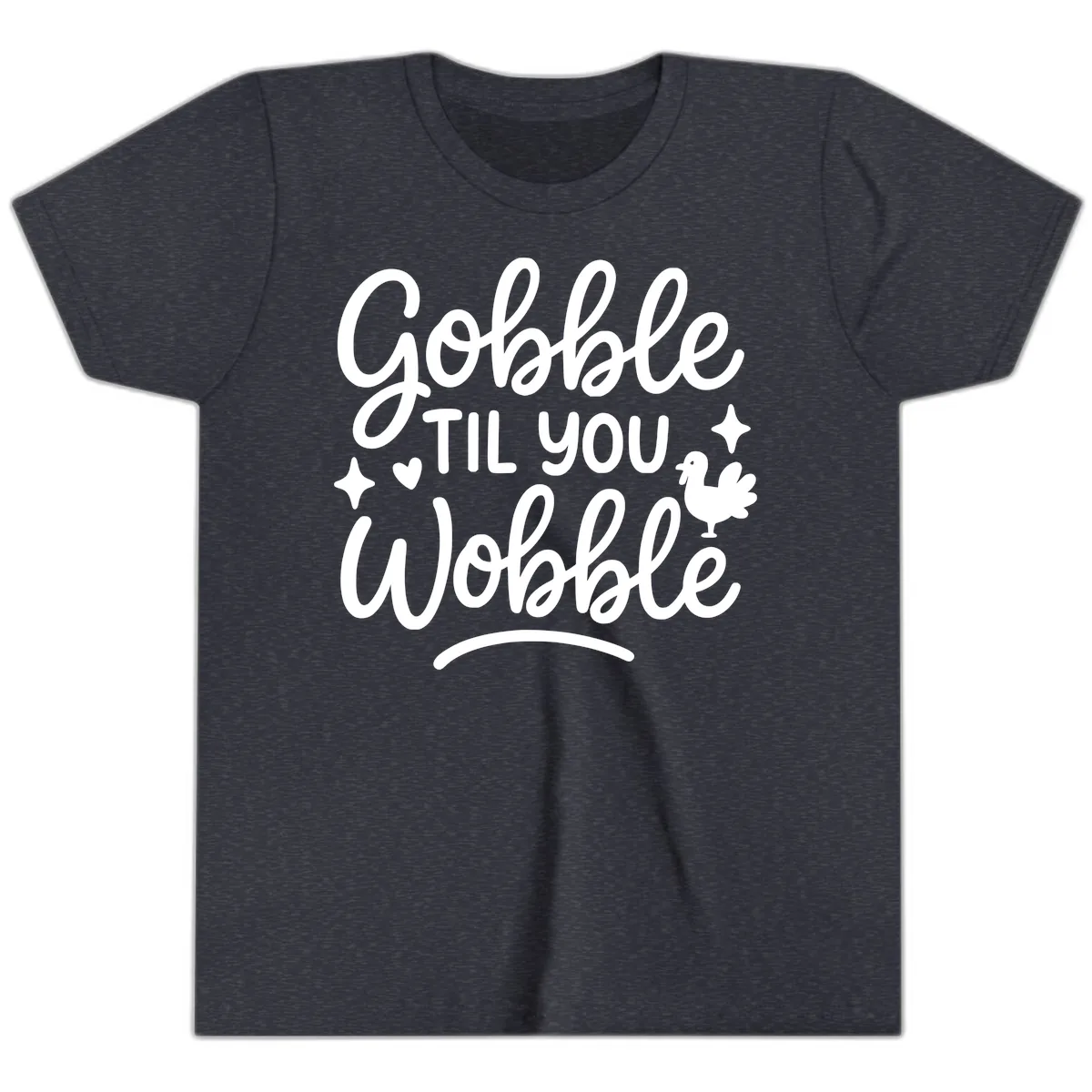 Gobble Til You Wobble Thanksgiving Design Youth T-Shirt in Heather Navy
