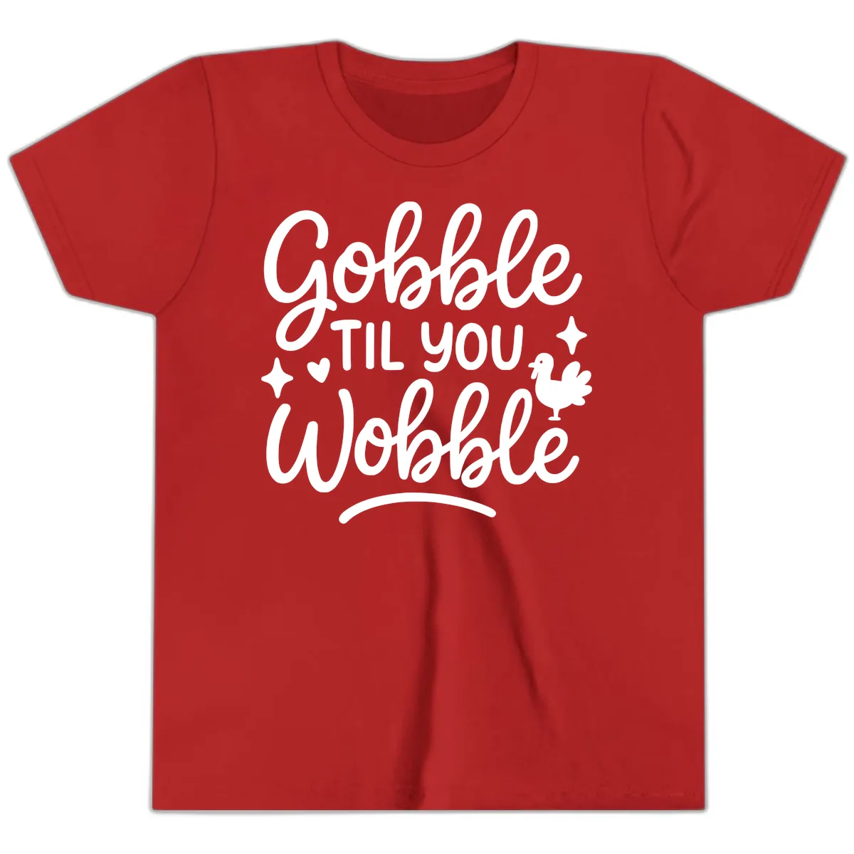 Gobble Til You Wobble Thanksgiving Design Youth T-Shirt in Red