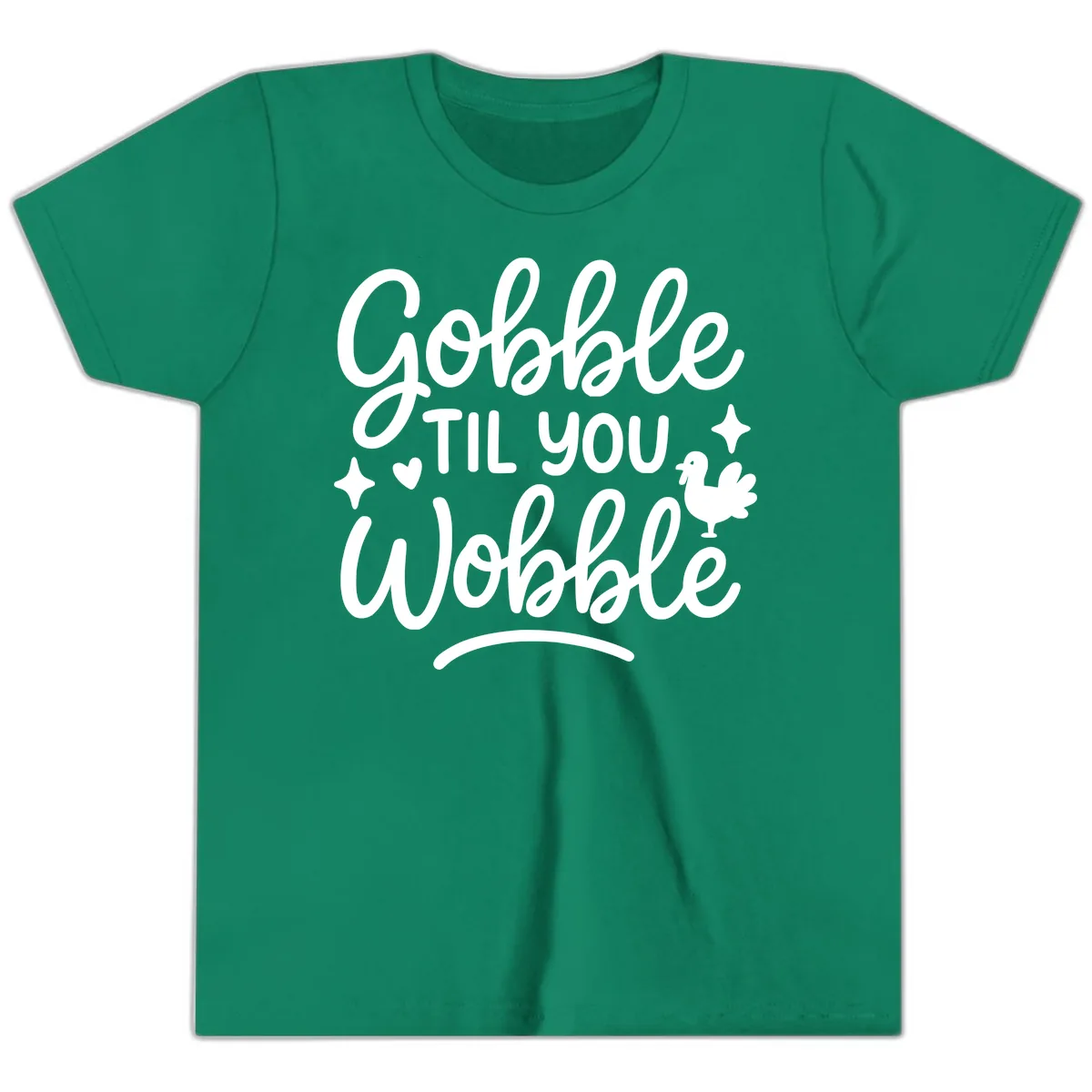 Gobble Til You Wobble Thanksgiving Design Youth T-Shirt in Kelly