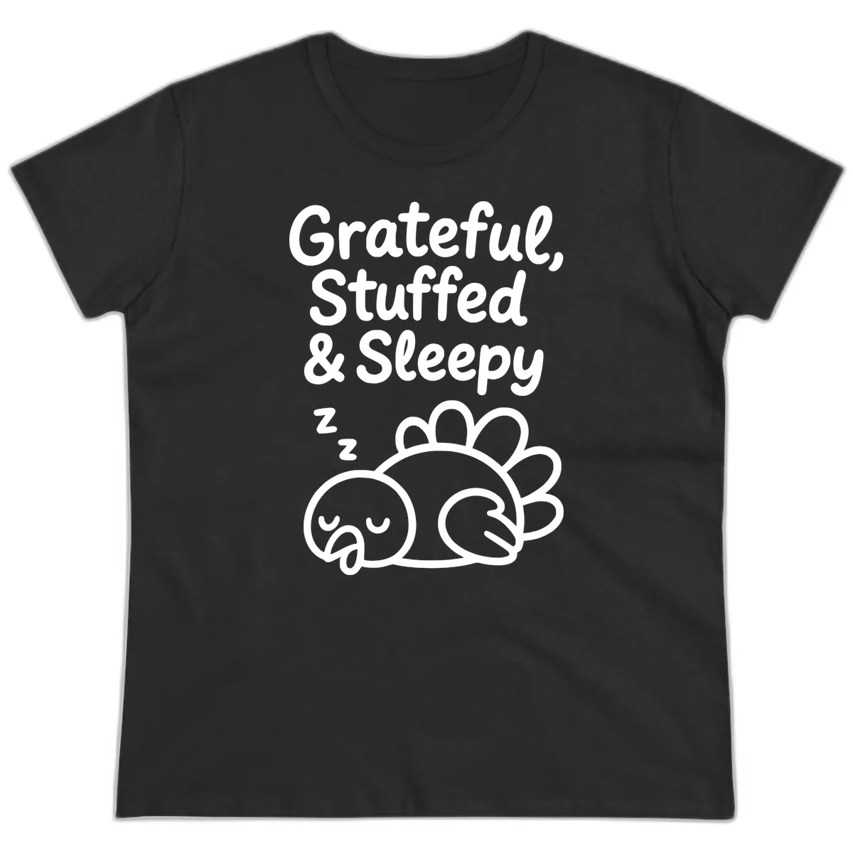 Grateful Stuffed Sleepy Turkey Ladies Tee in Black