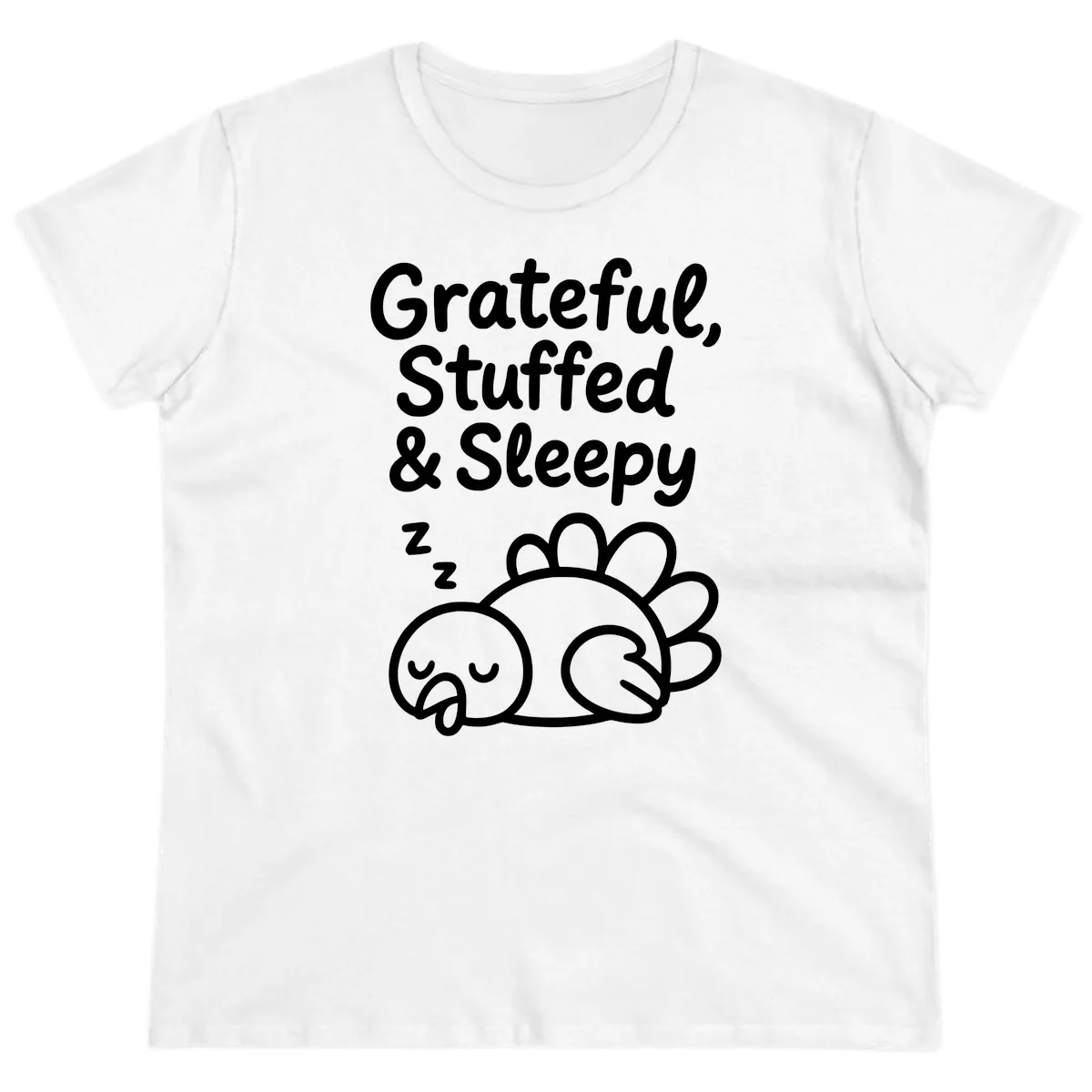 Grateful Stuffed Sleepy Turkey Ladies Tee in White