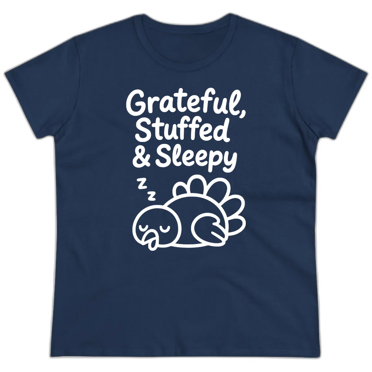 Grateful Stuffed Sleepy Turkey Ladies Tee in Navy