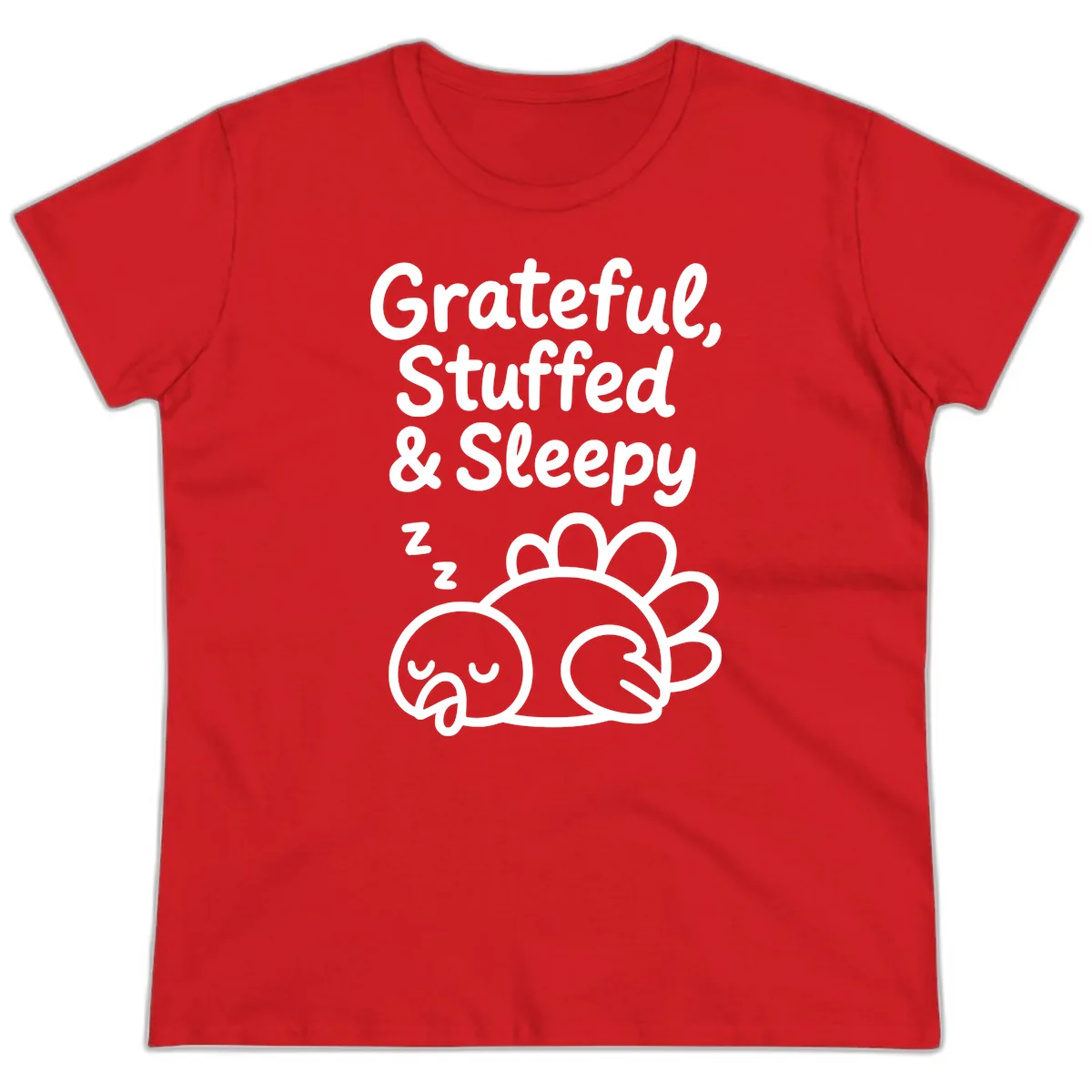 Grateful Stuffed Sleepy Turkey Ladies Tee in Red