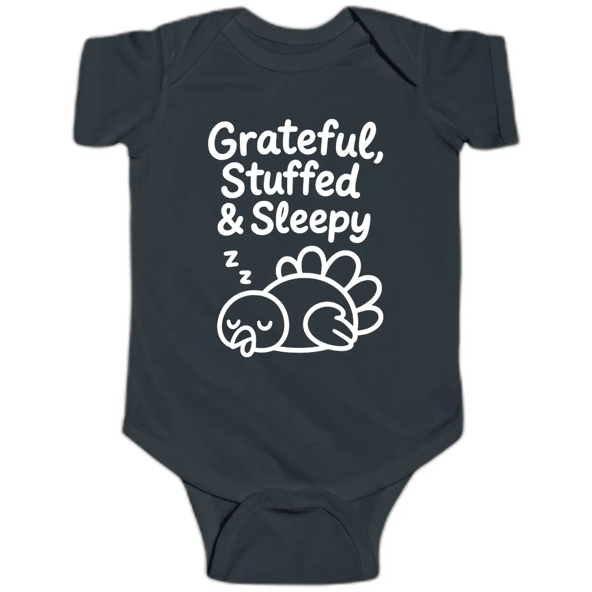 Grateful Stuffed Sleepy Turkey Baby Onesie in Black