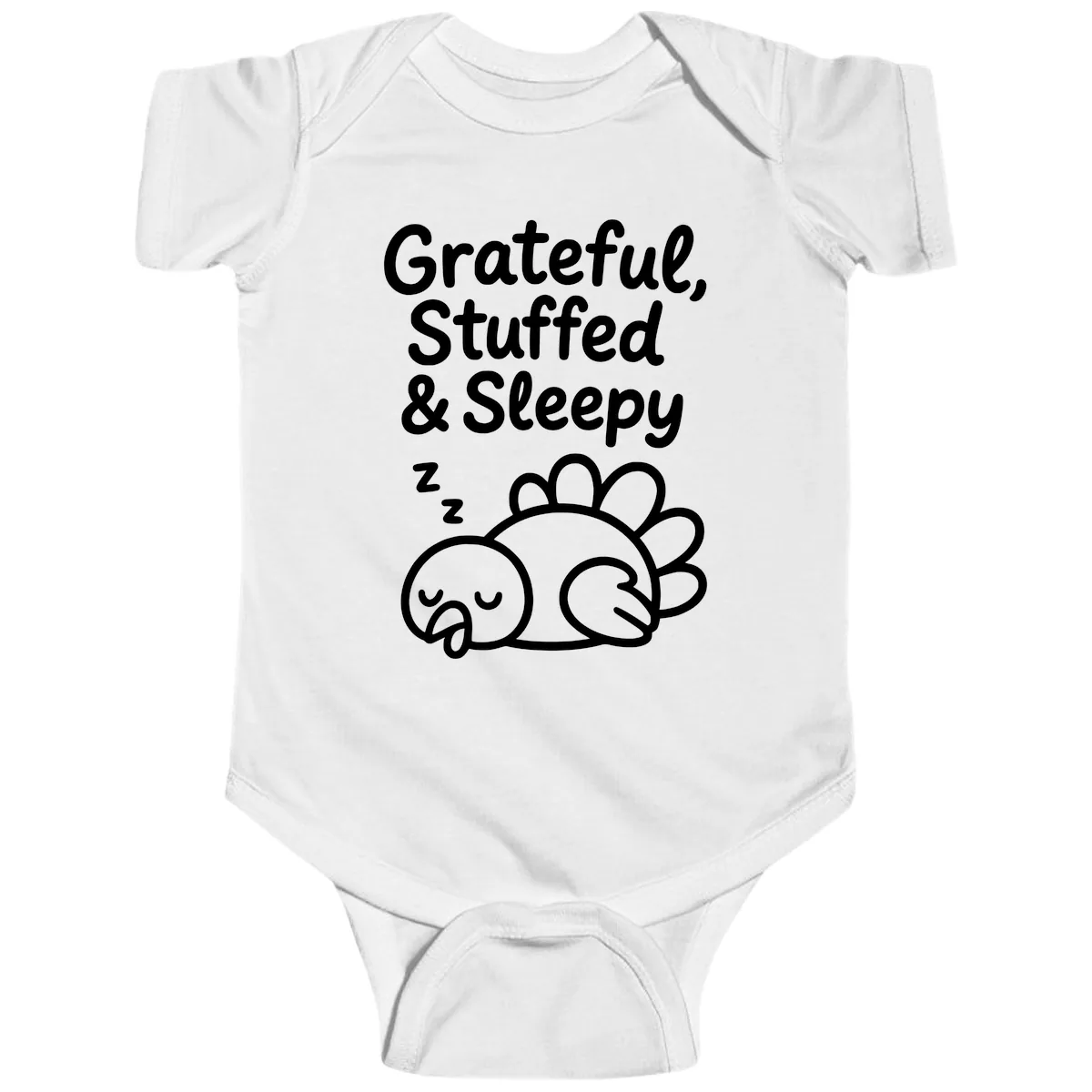 Grateful Stuffed Sleepy Turkey Baby Onesie in White