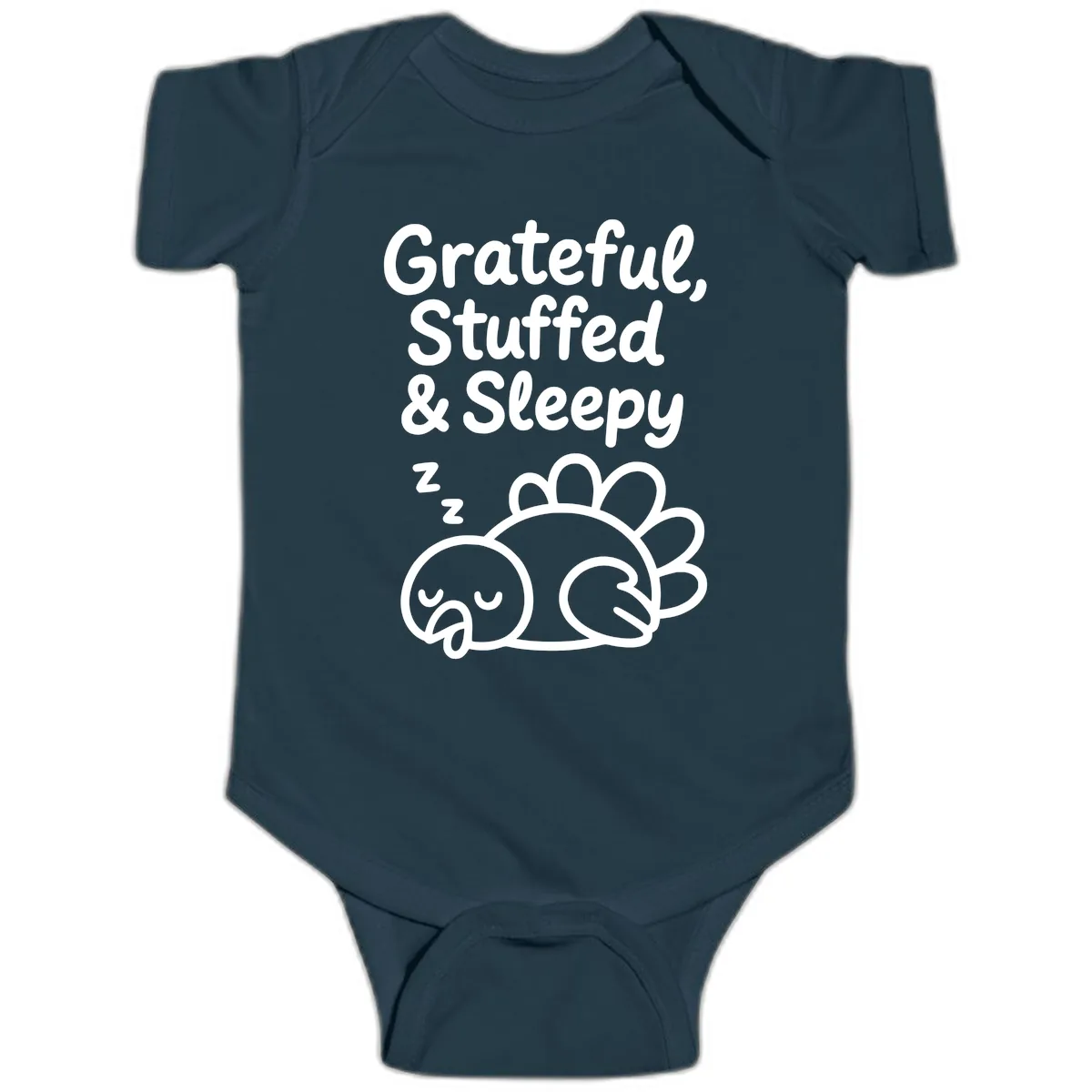 Grateful Stuffed Sleepy Turkey Baby Onesie in Navy