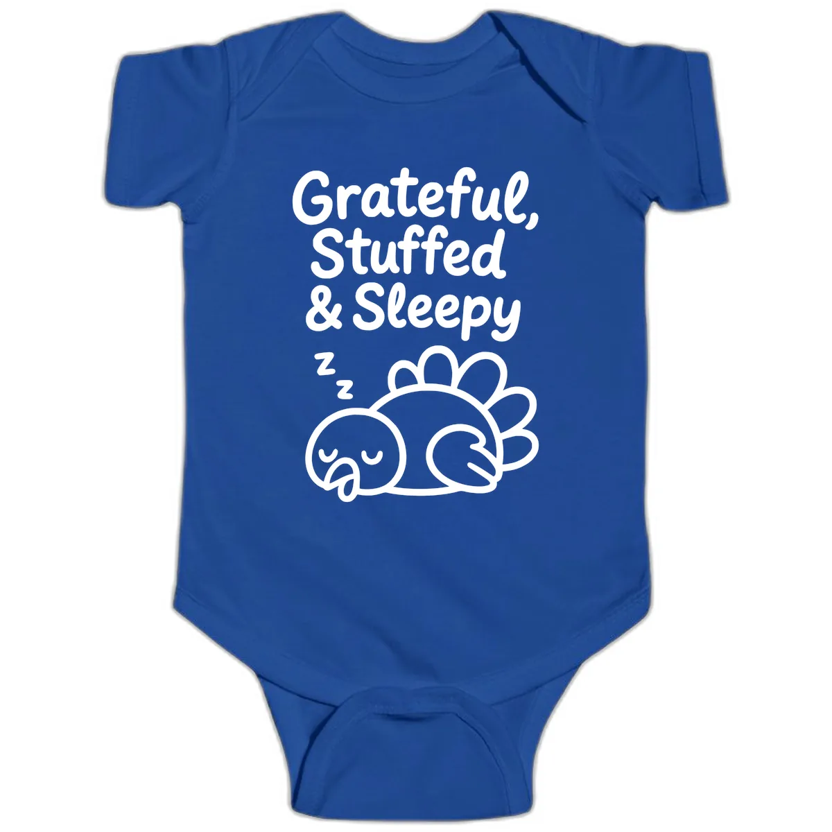 Grateful Stuffed Sleepy Turkey Baby Onesie in Royal