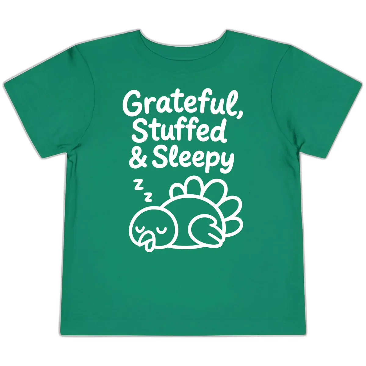Grateful Stuffed Sleepy Turkey Toddler T-Shirt in Kelly