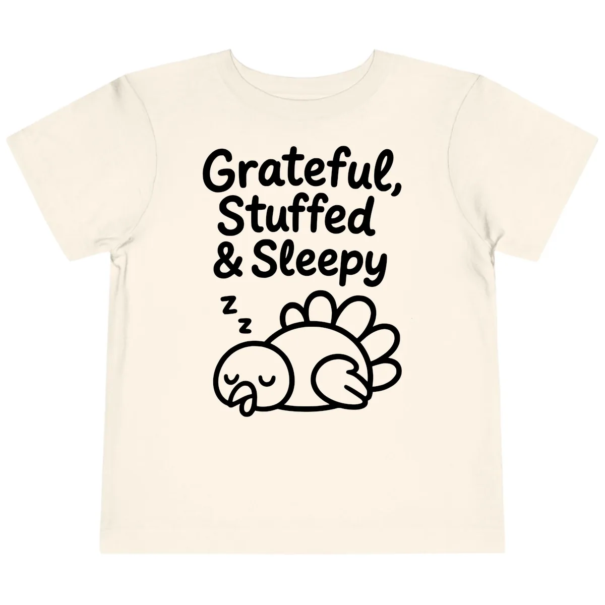 Grateful Stuffed Sleepy Turkey Toddler T-Shirt in Natural