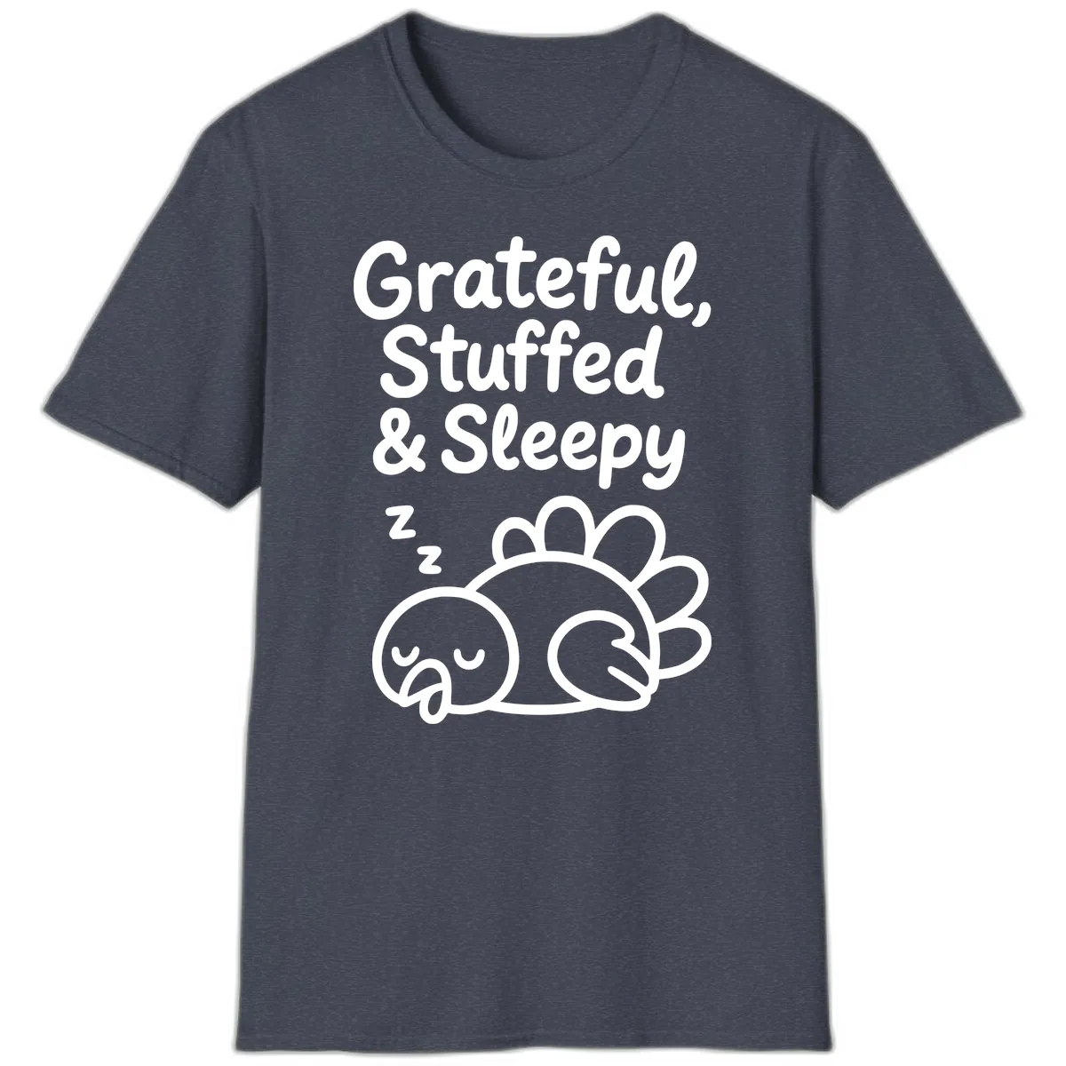 Grateful Stuffed Sleepy Turkey T-Shirt in Heather Navy