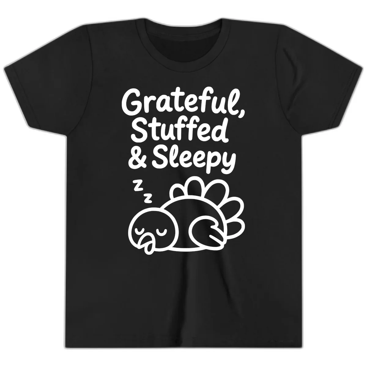 Grateful Stuffed Sleepy Turkey Youth T-Shirt in Black