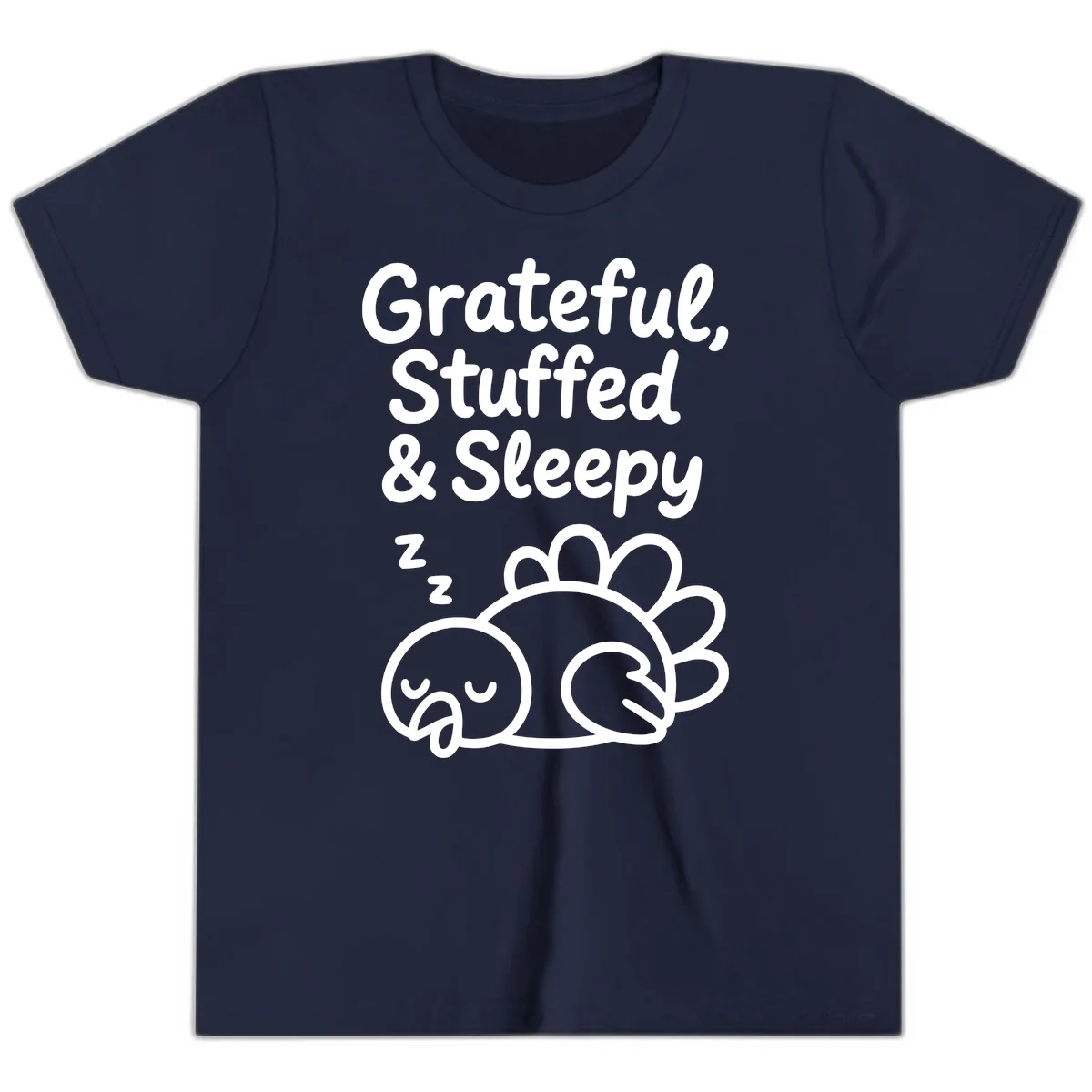 Grateful Stuffed Sleepy Turkey Youth T-Shirt in Navy