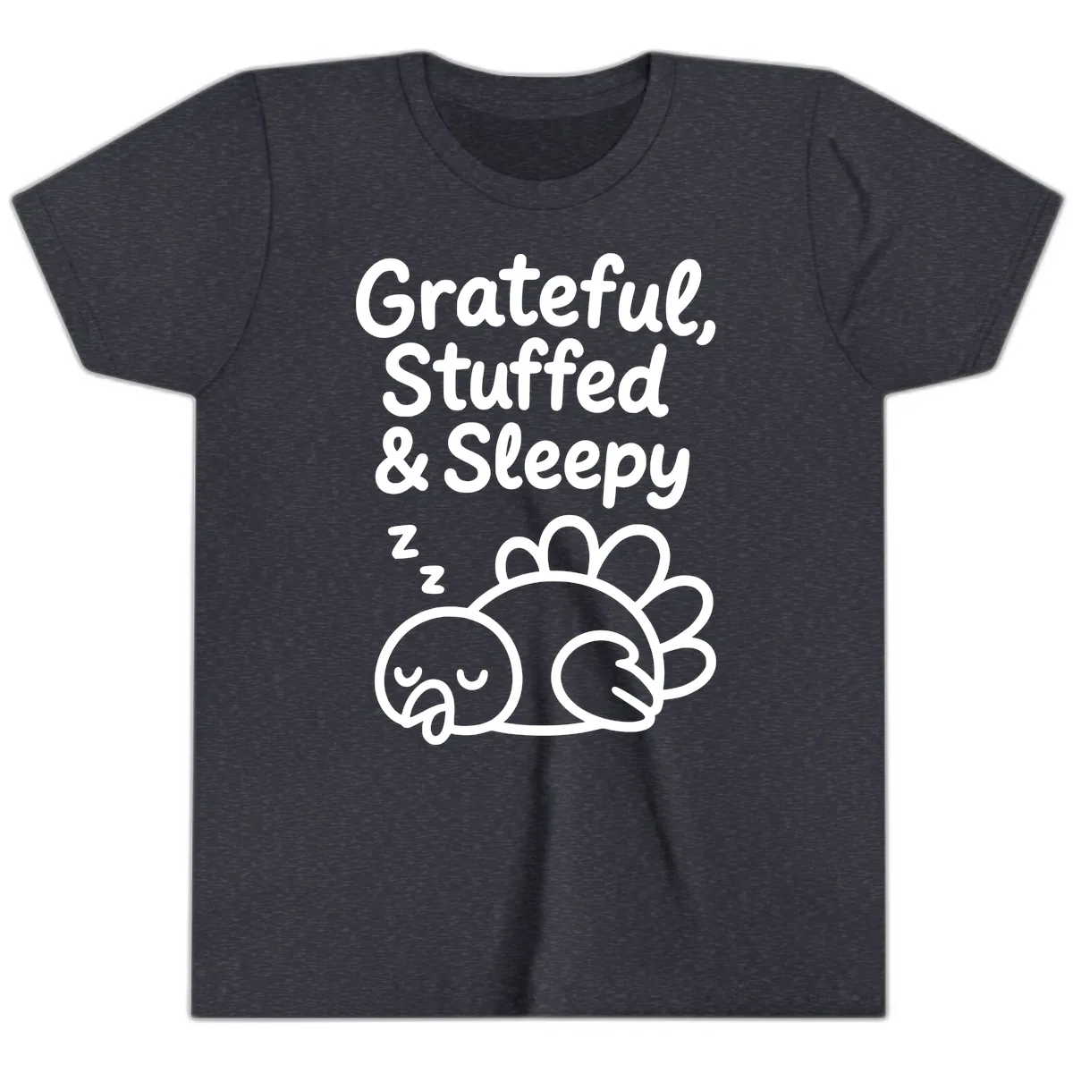 Grateful Stuffed Sleepy Turkey Youth T-Shirt in Heather Navy