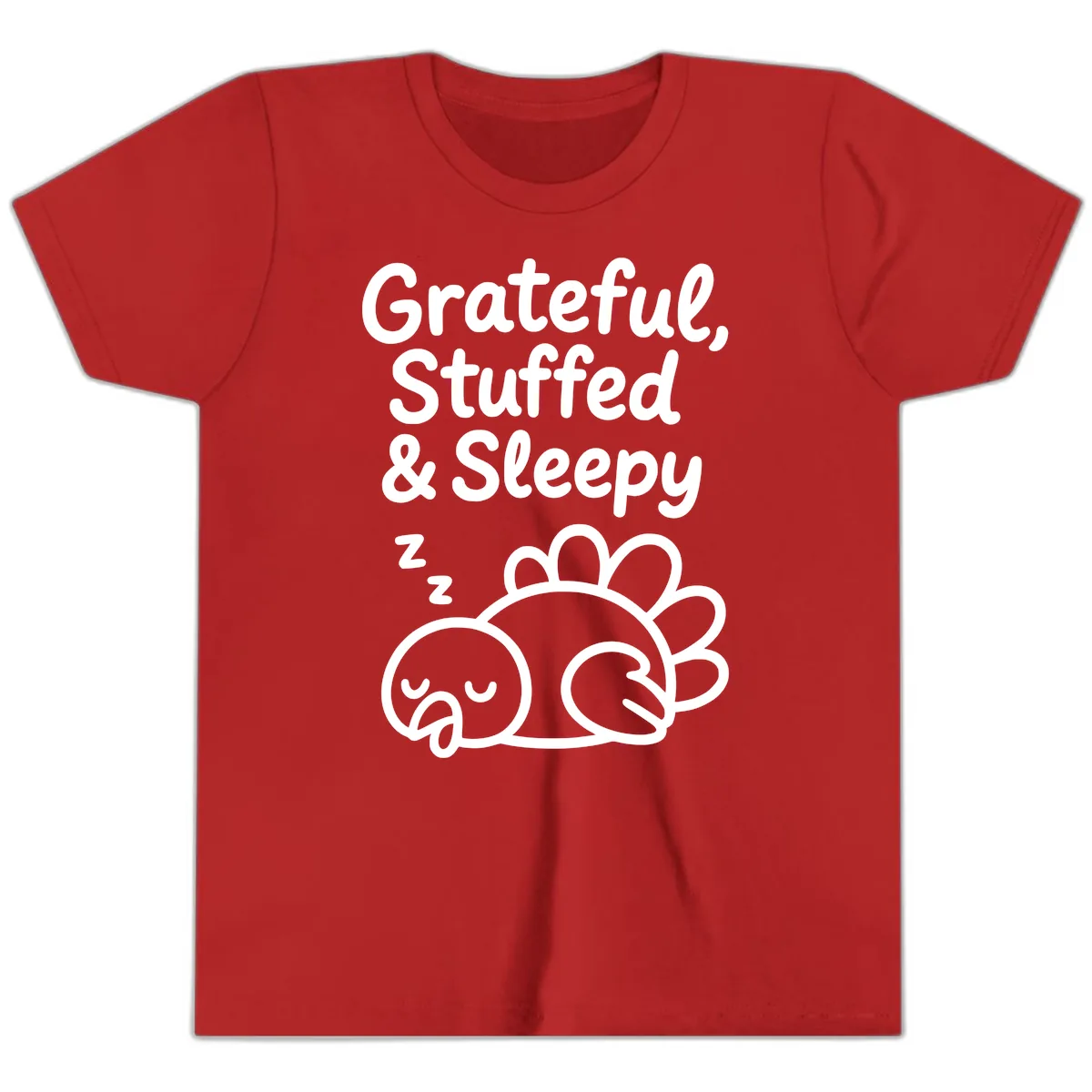 Grateful Stuffed Sleepy Turkey Youth T-Shirt in Red