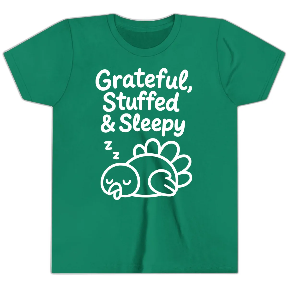 Grateful Stuffed Sleepy Turkey Youth T-Shirt in Kelly