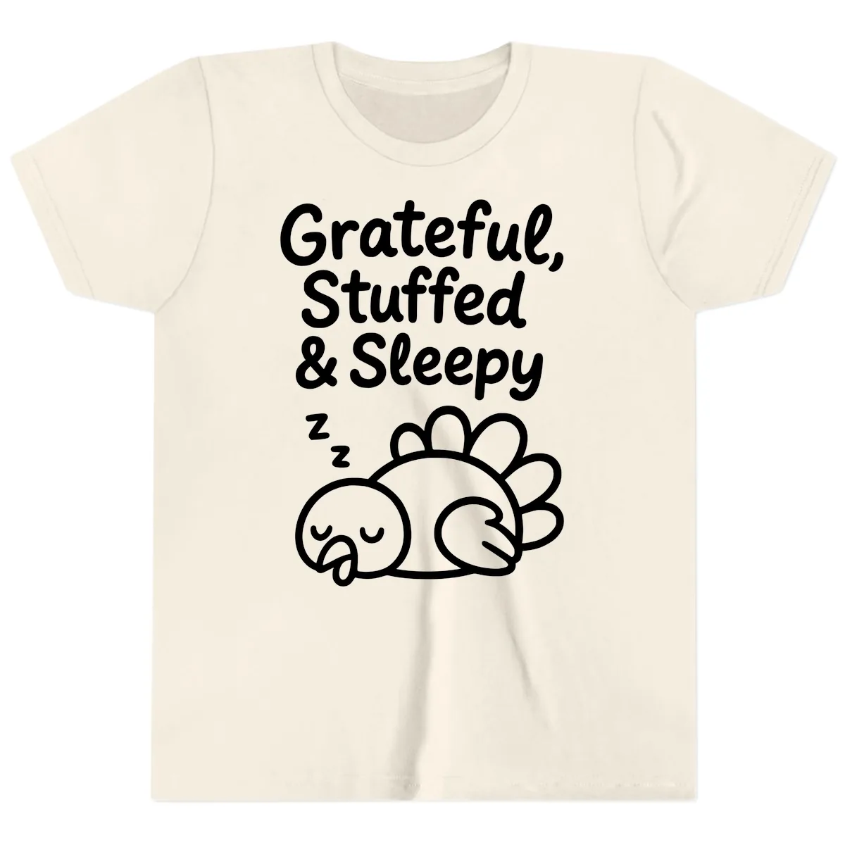 Grateful Stuffed Sleepy Turkey Youth T-Shirt in Natural