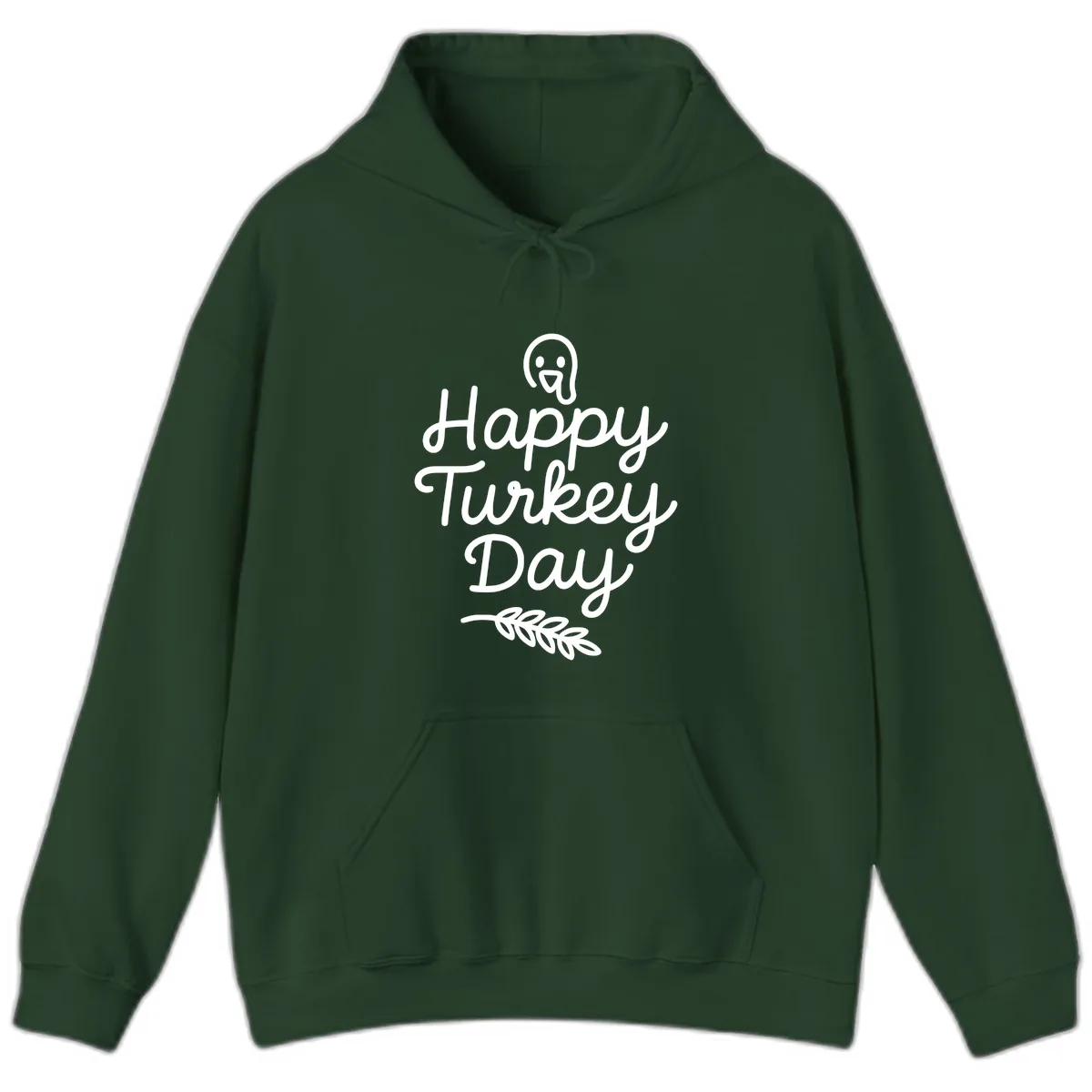 Happy Turkey Day Turkey Graphic Hoodie in Forest Green