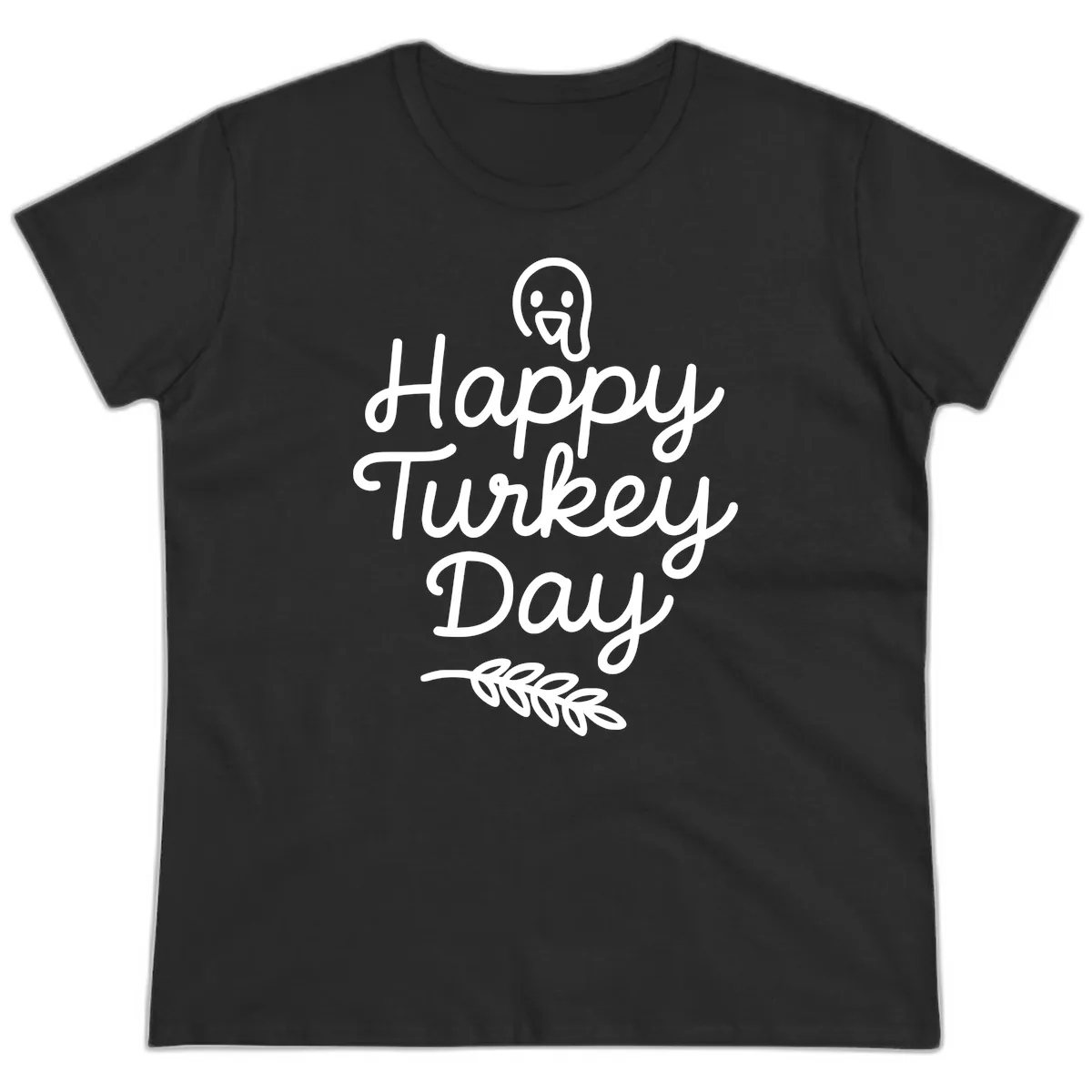 Happy Turkey Day Turkey Graphic Ladies Tee in Black
