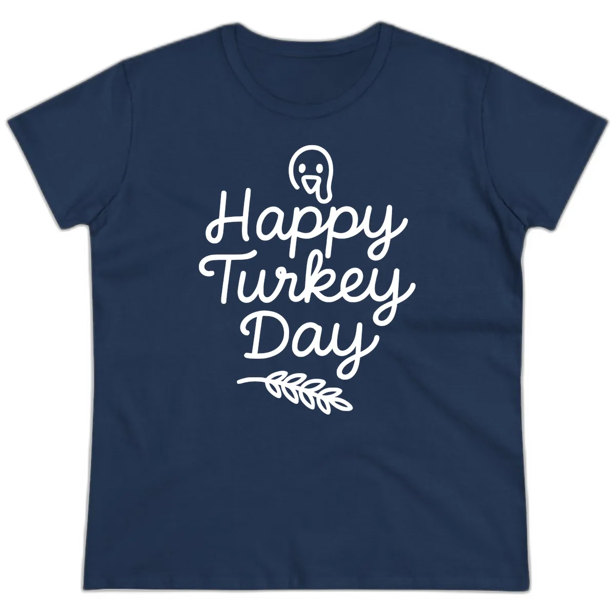 Happy Turkey Day Turkey Graphic Ladies Tee in Navy