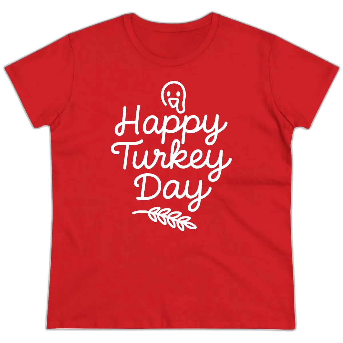 Happy Turkey Day Turkey Graphic Ladies Tee in Red
