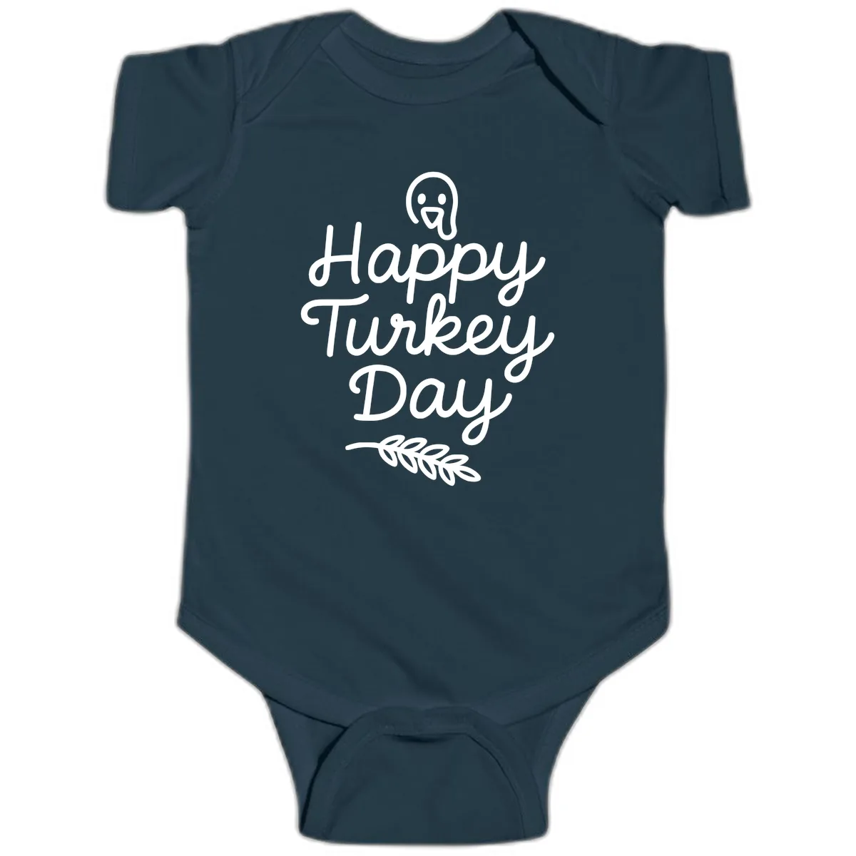 Happy Turkey Day Turkey Graphic Baby Onesie in Navy