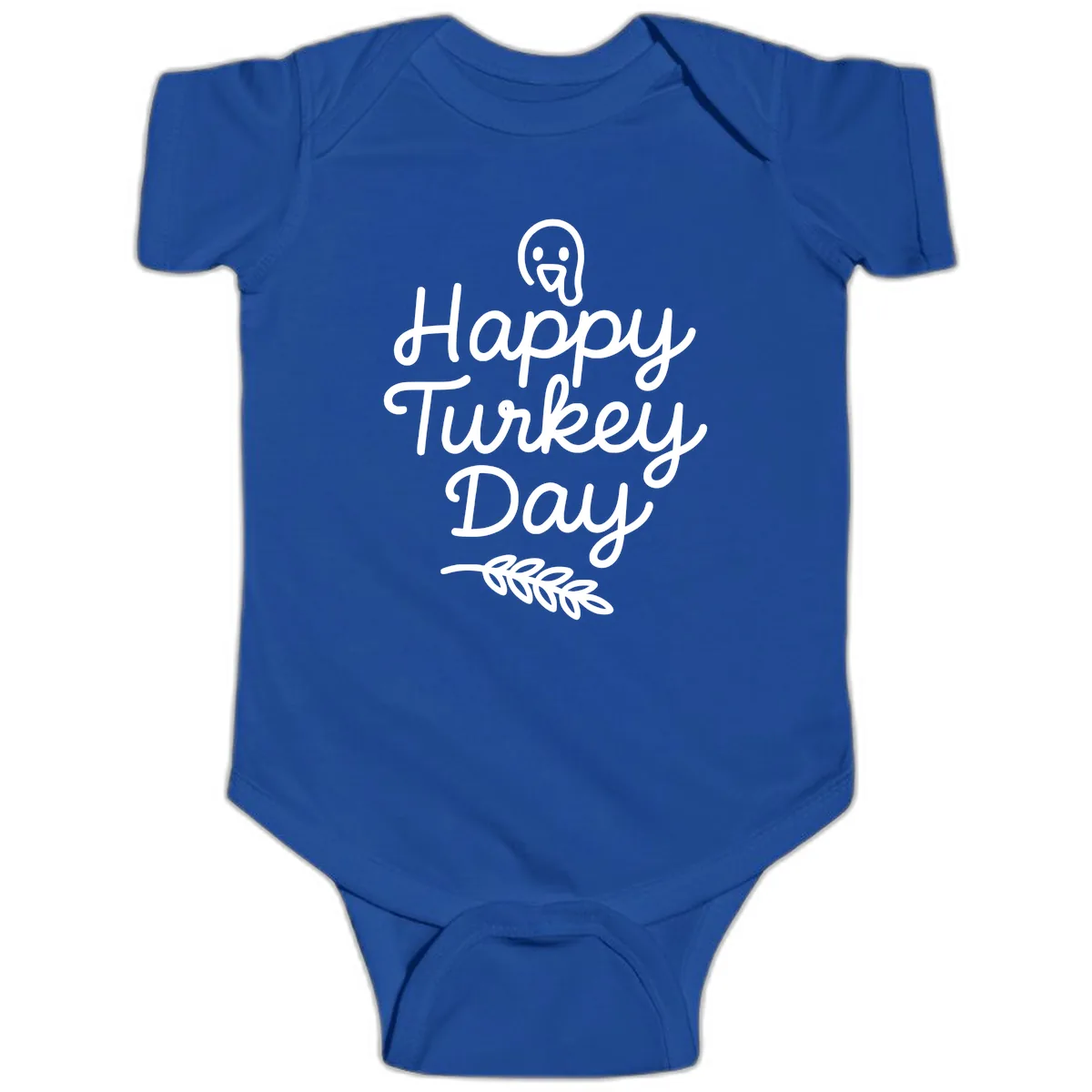 Happy Turkey Day Turkey Graphic Baby Onesie in Royal
