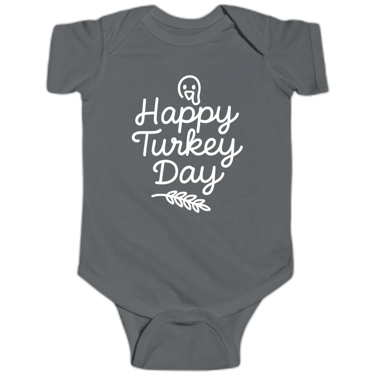 Happy Turkey Day Turkey Graphic Baby Onesie in Charcoal