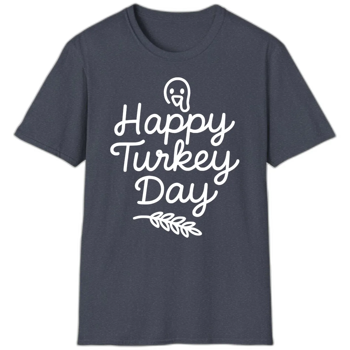 Happy Turkey Day Turkey Graphic T-Shirt in Heather Navy