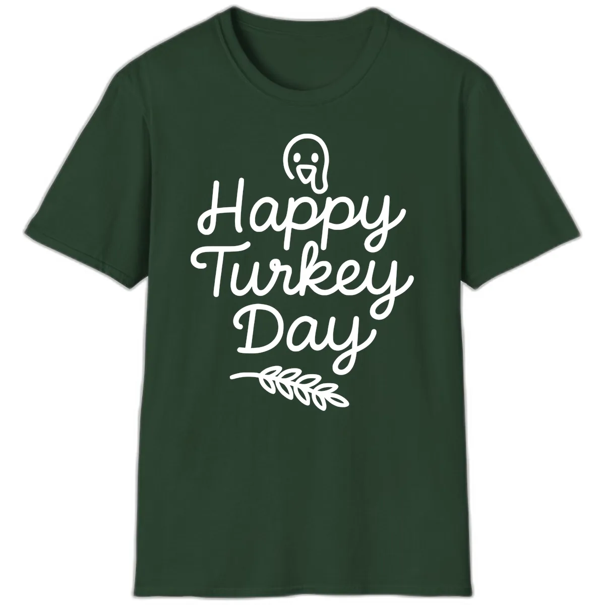 Happy Turkey Day Turkey Graphic T-Shirt in Forest Green