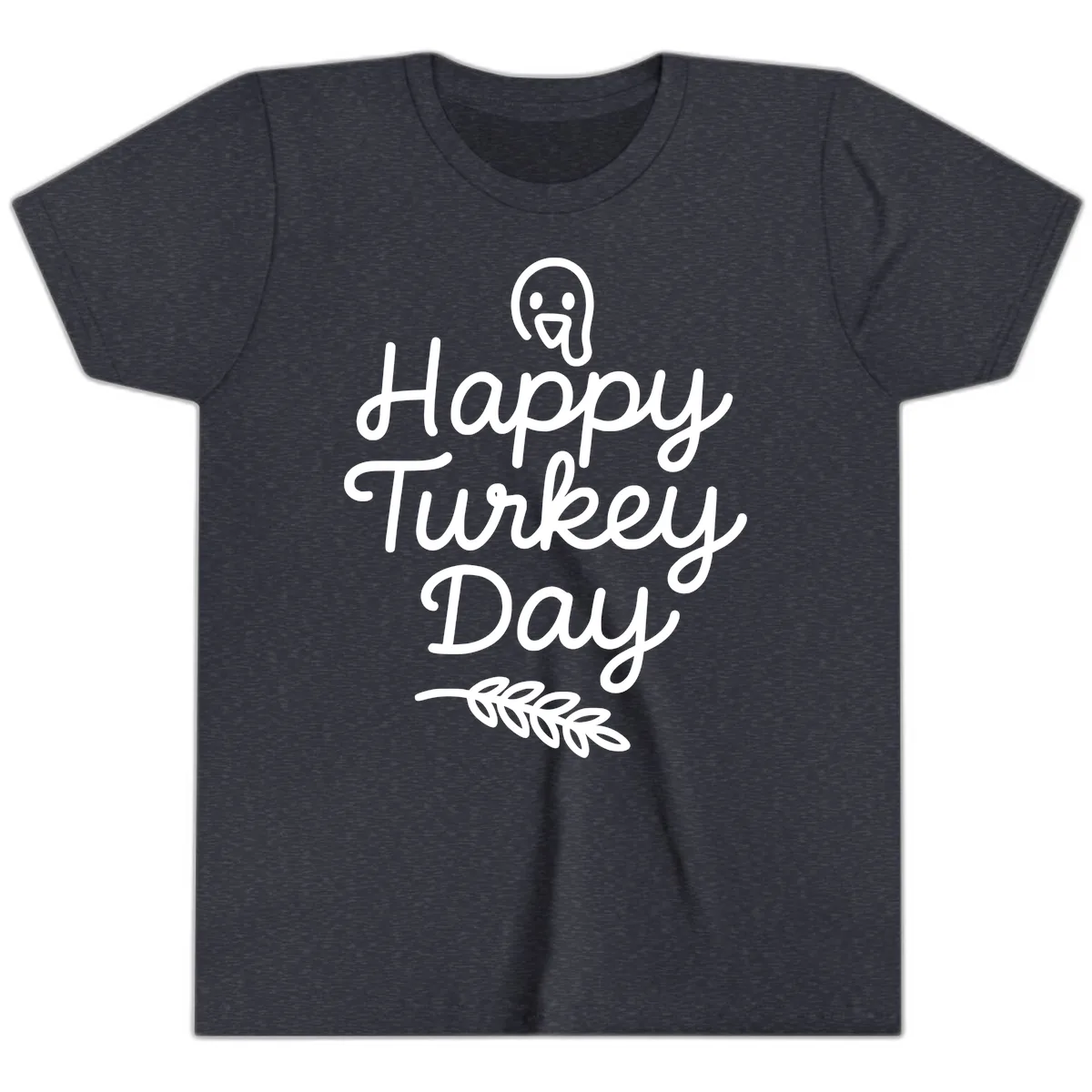 Happy Turkey Day Turkey Graphic Youth T-Shirt in Heather Navy
