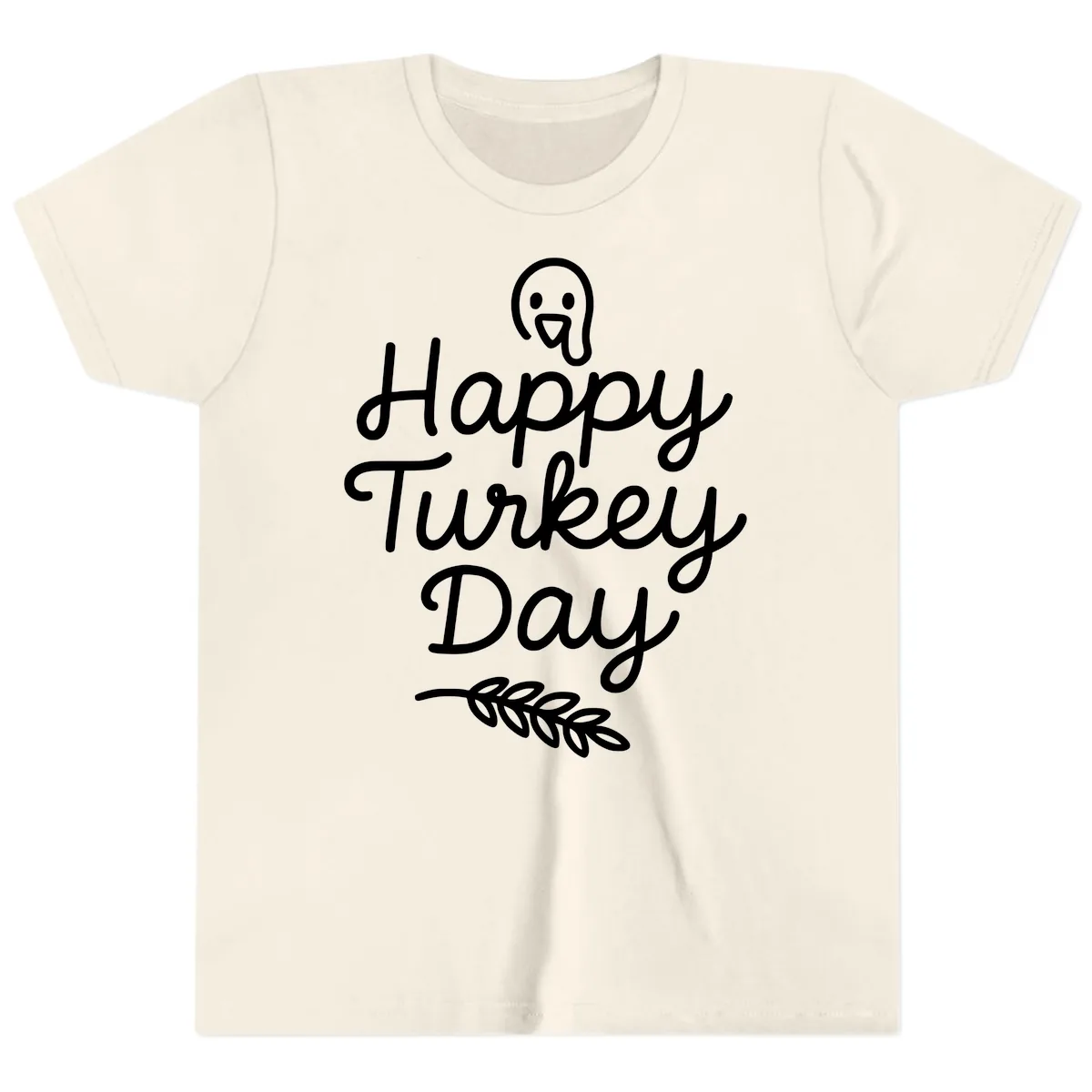 Happy Turkey Day Turkey Graphic Youth T-Shirt in Natural