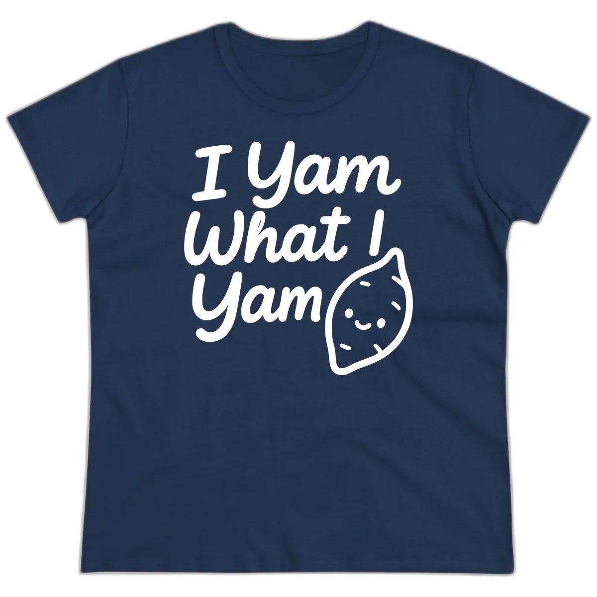 I Yam What I Yam Thanksgiving Ladies Tee in Navy