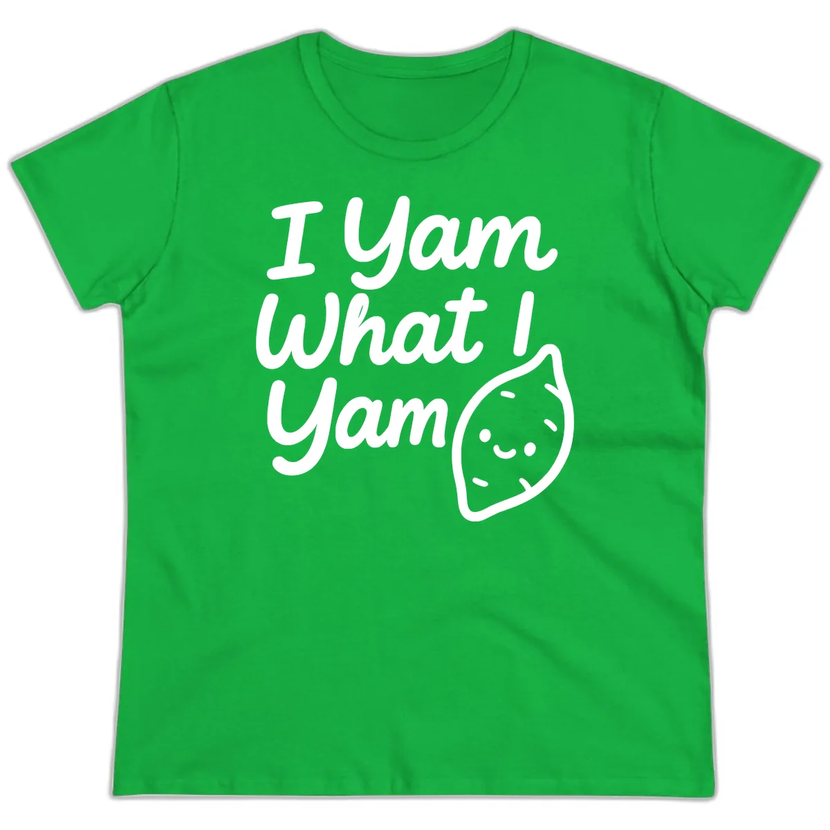 I Yam What I Yam Thanksgiving Ladies Tee in Irish Green