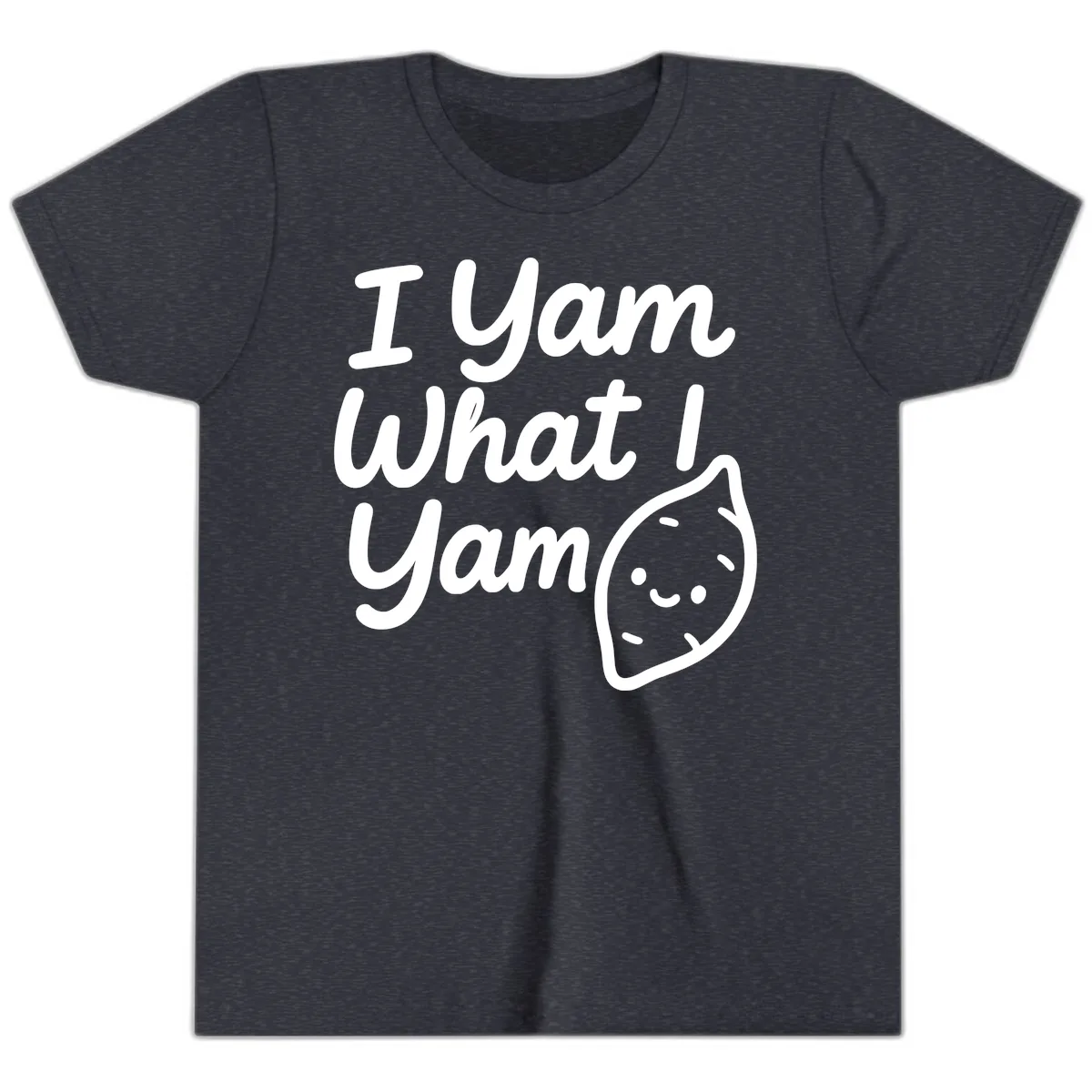 I Yam What I Yam Thanksgiving Youth T-Shirt in Heather Navy