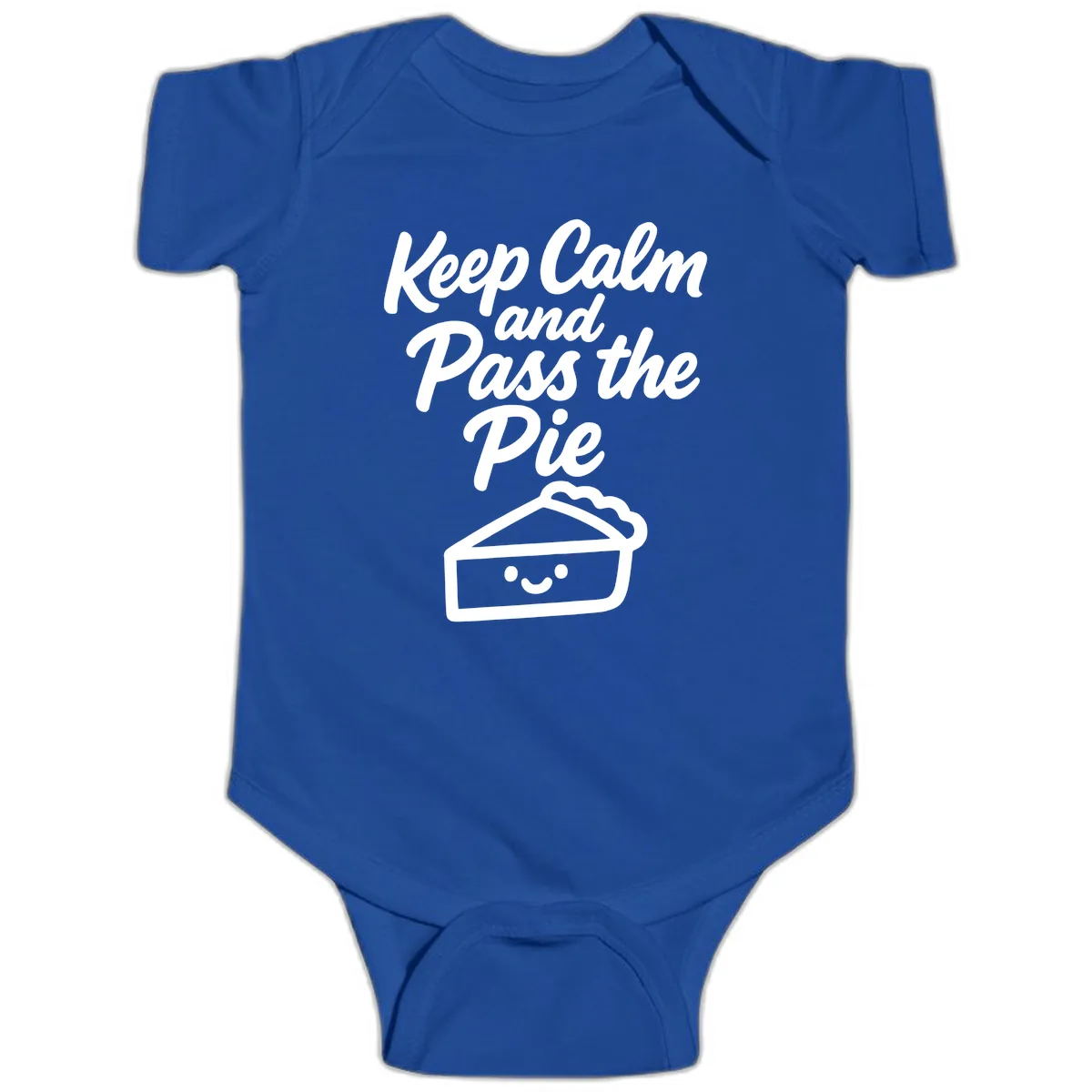 Keep Calm and Pass the Pie Baby Onesie in Royal