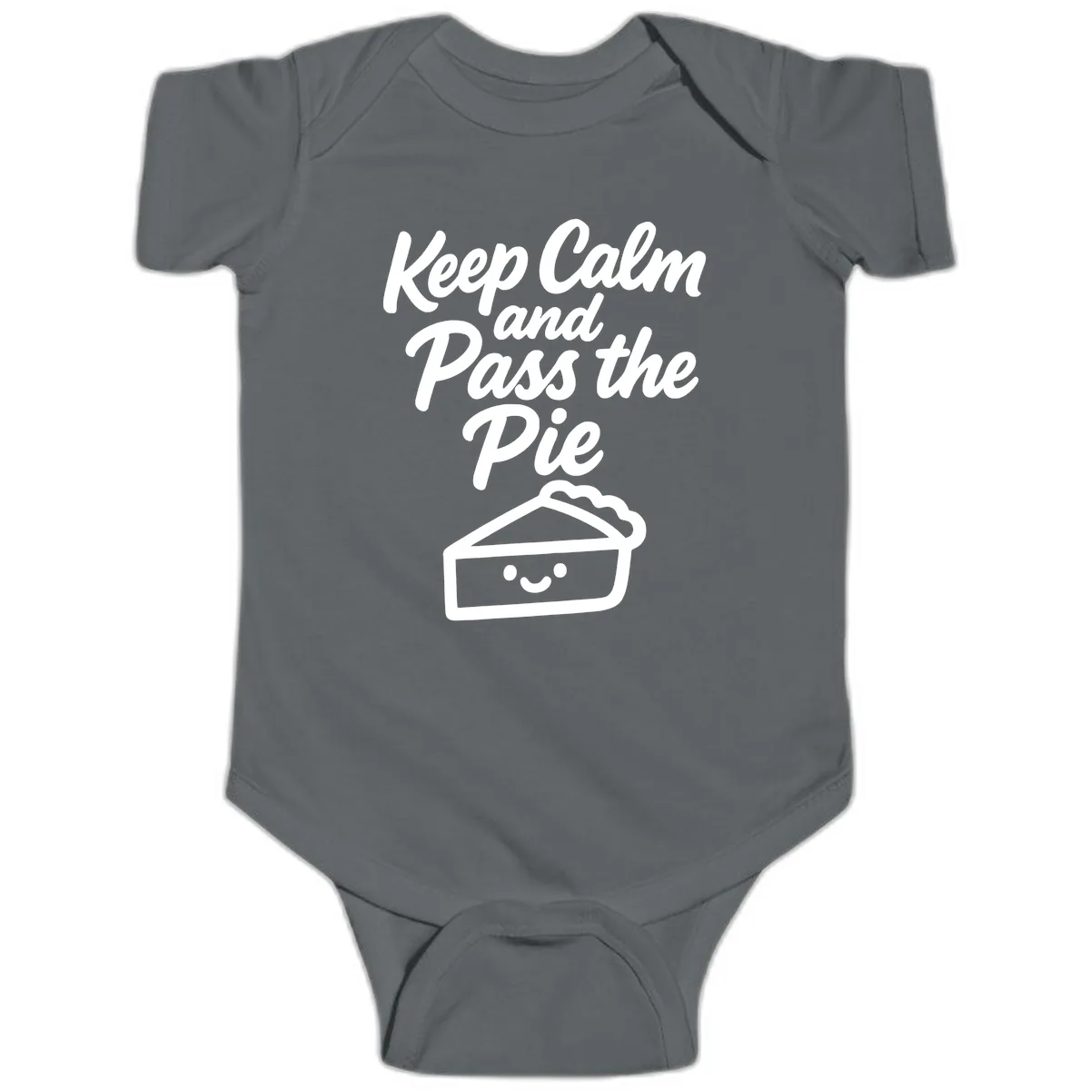 Keep Calm and Pass the Pie Baby Onesie in Charcoal