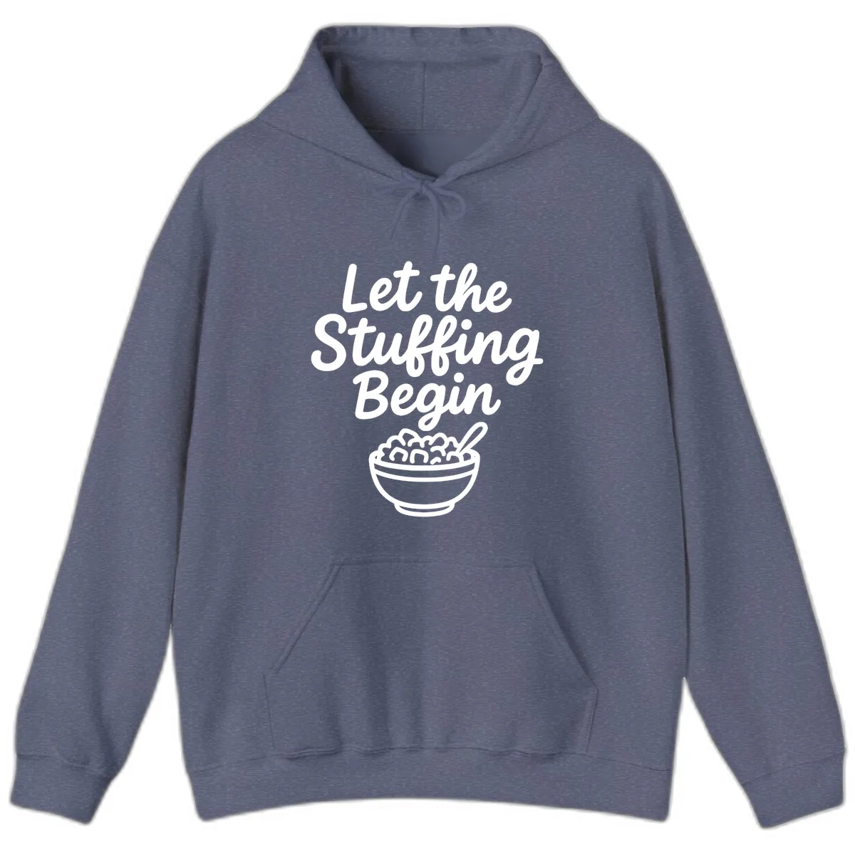 Let The Stuffing Begin Thanksgiving Graphic Hoodie in Heather Navy