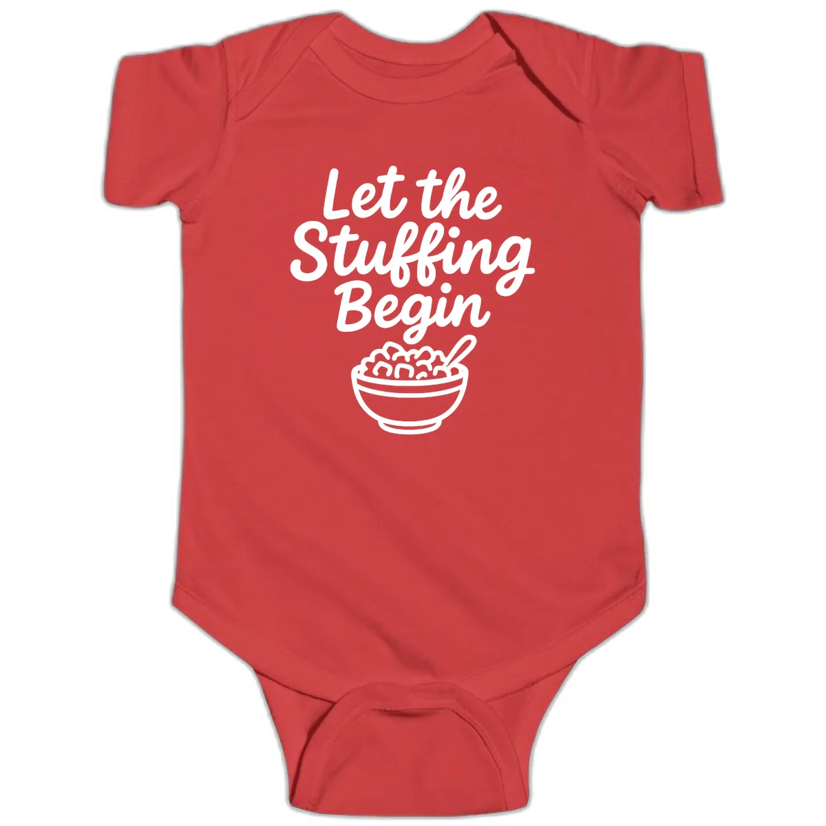 Let The Stuffing Begin Thanksgiving Graphic Baby Onesie in Red