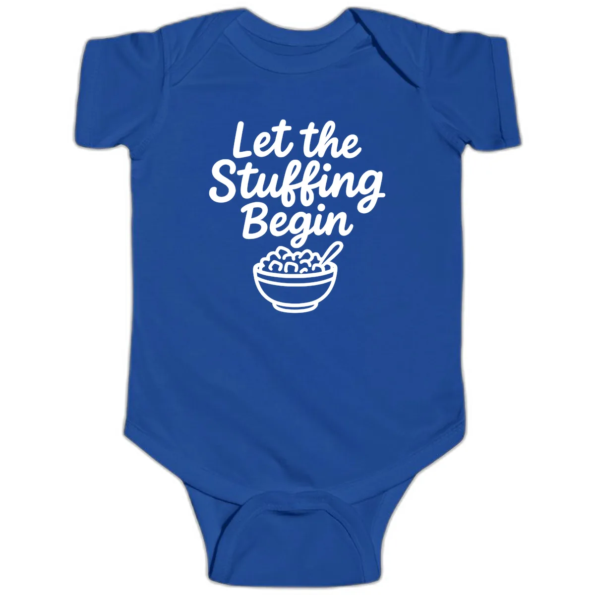Let The Stuffing Begin Thanksgiving Graphic Baby Onesie in Royal