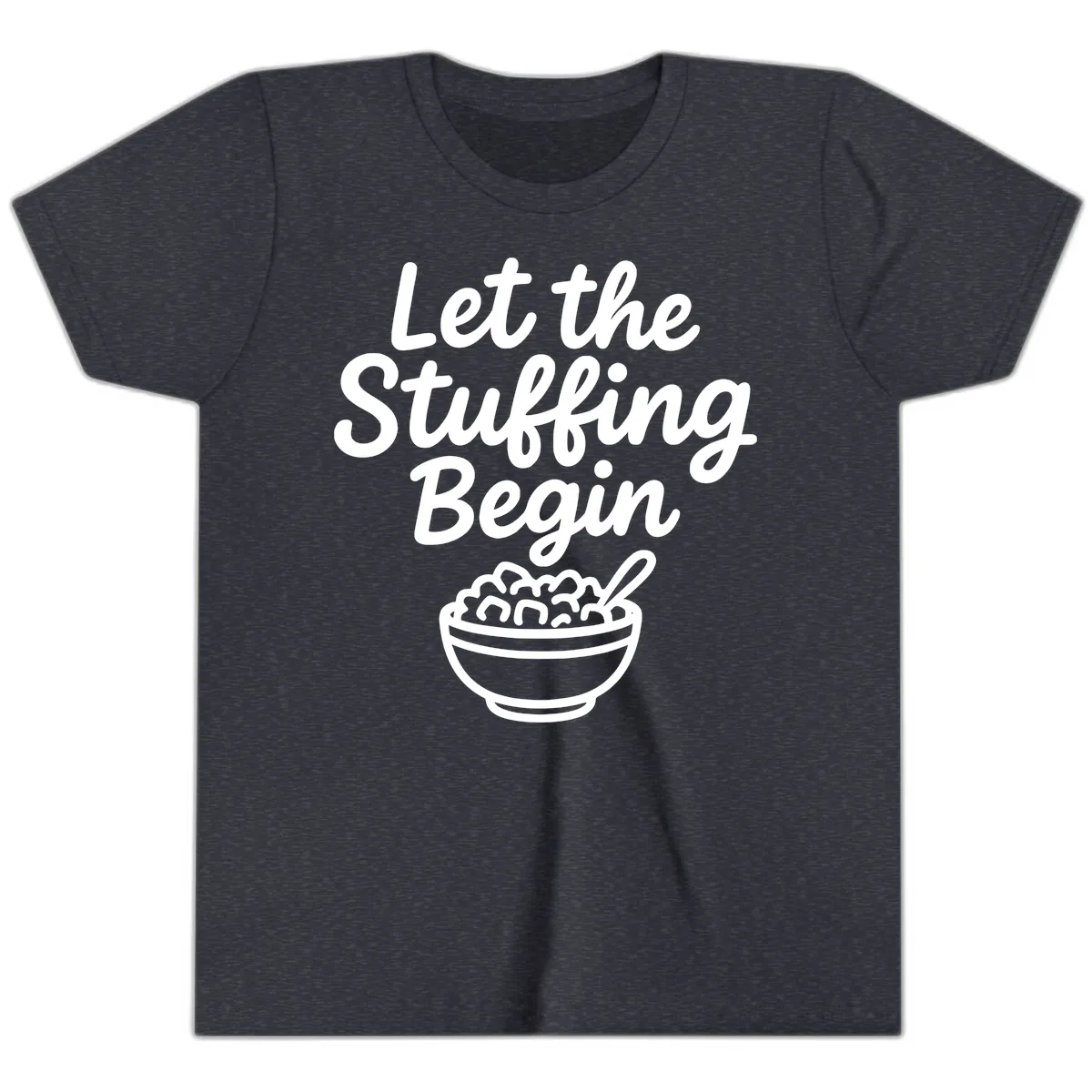 Let The Stuffing Begin Thanksgiving Graphic Youth T-Shirt in Heather Navy
