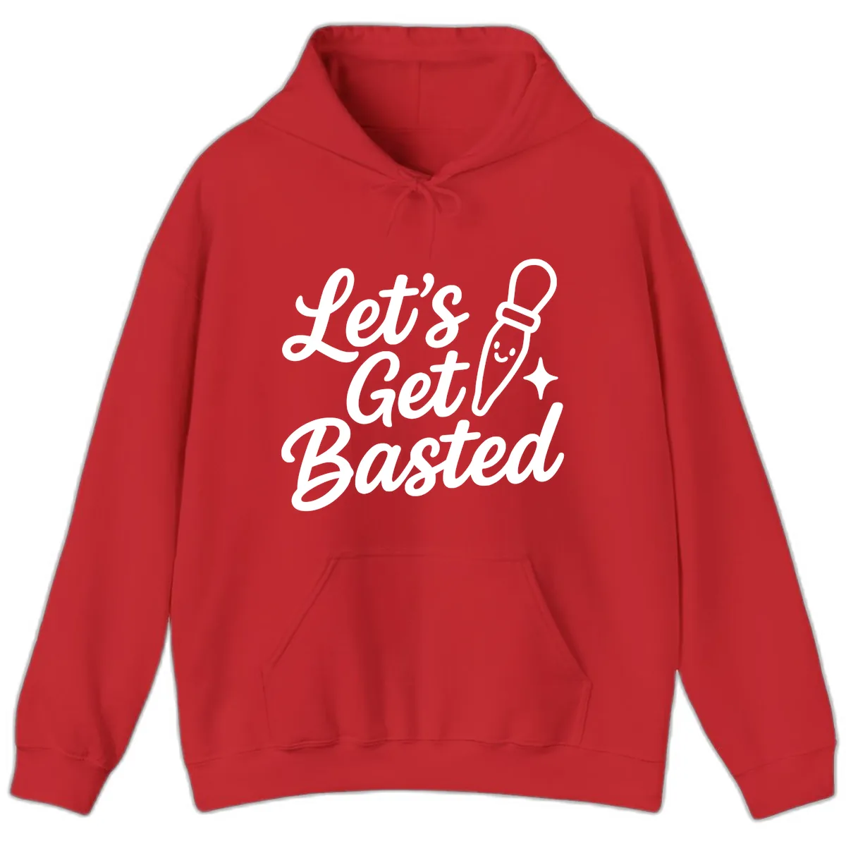 Let's Get Basted Funny Turkey Baster Design Hoodie in Red