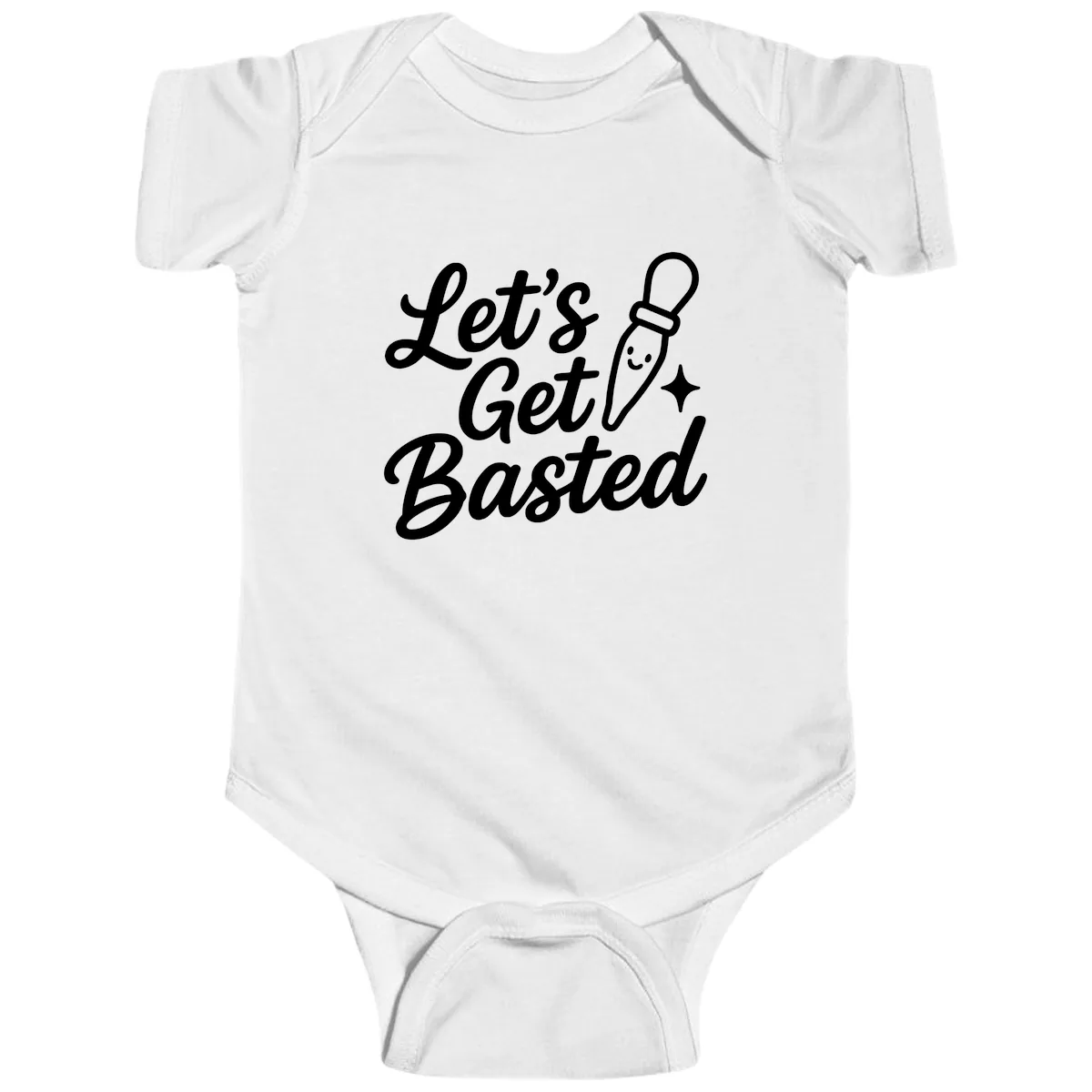 Let's Get Basted Funny Turkey Baster Design Baby Onesie in White