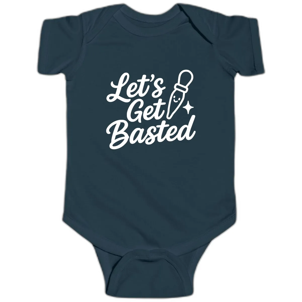 Let's Get Basted Funny Turkey Baster Design Baby Onesie in Navy