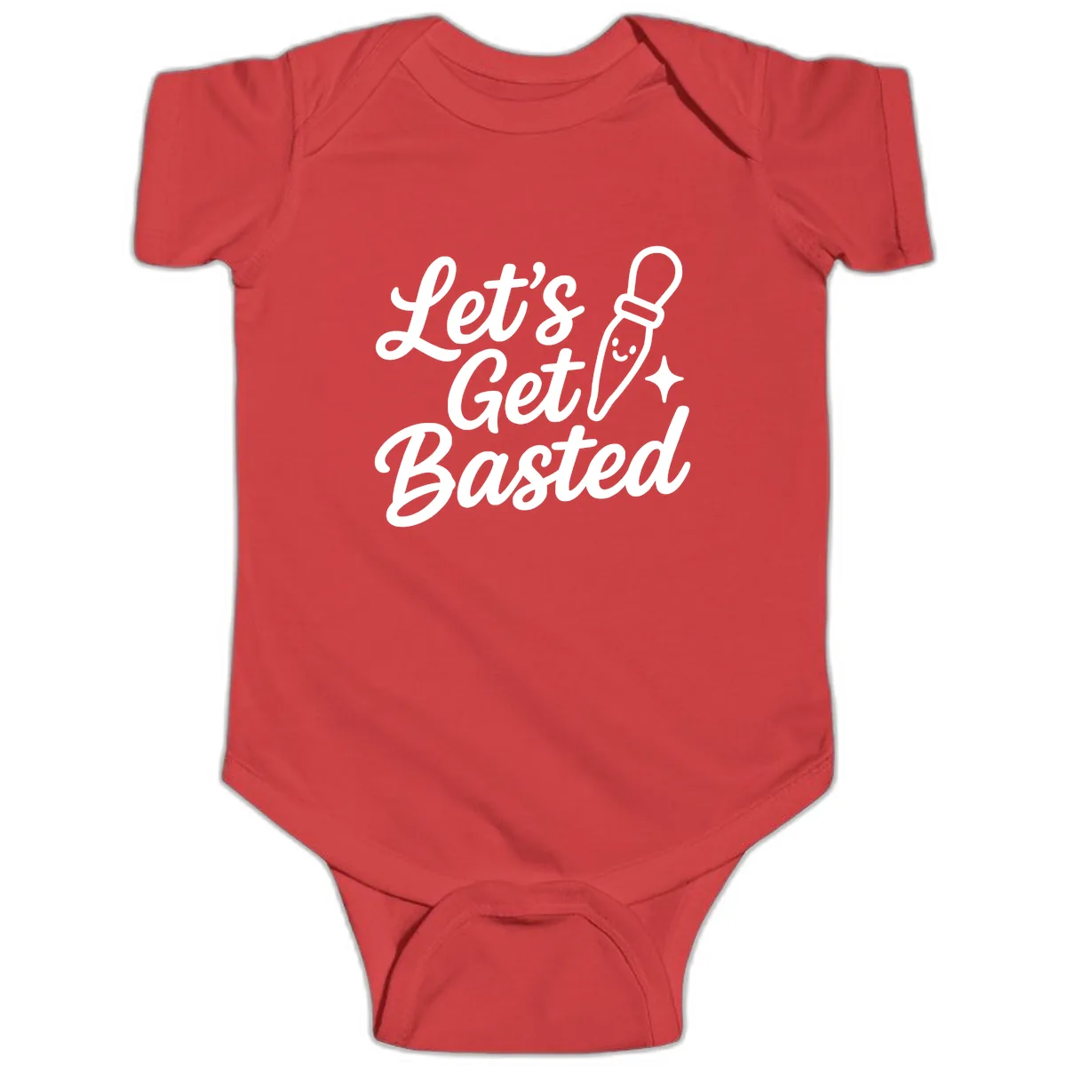 Let's Get Basted Funny Turkey Baster Design Baby Onesie in Red