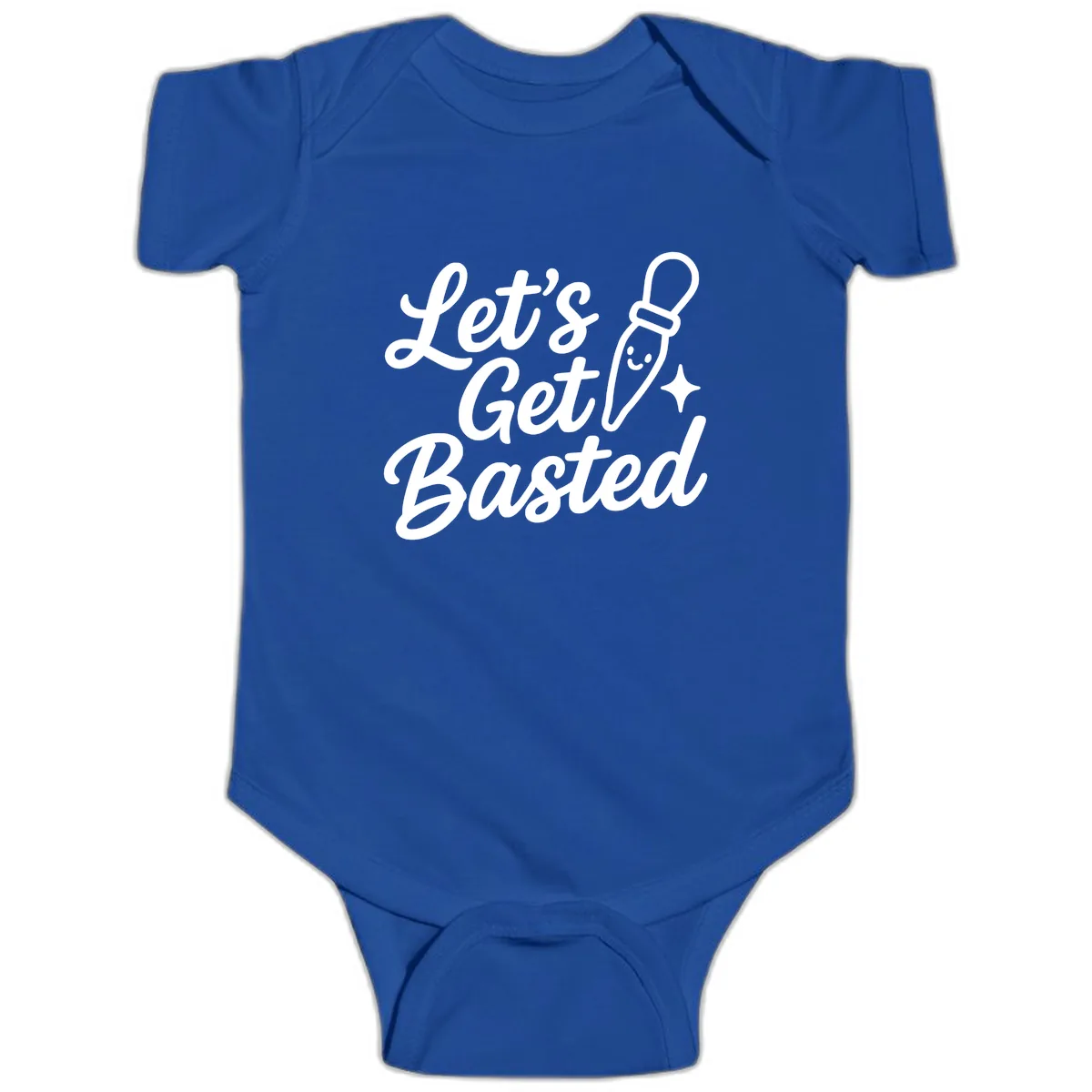Let's Get Basted Funny Turkey Baster Design Baby Onesie in Royal