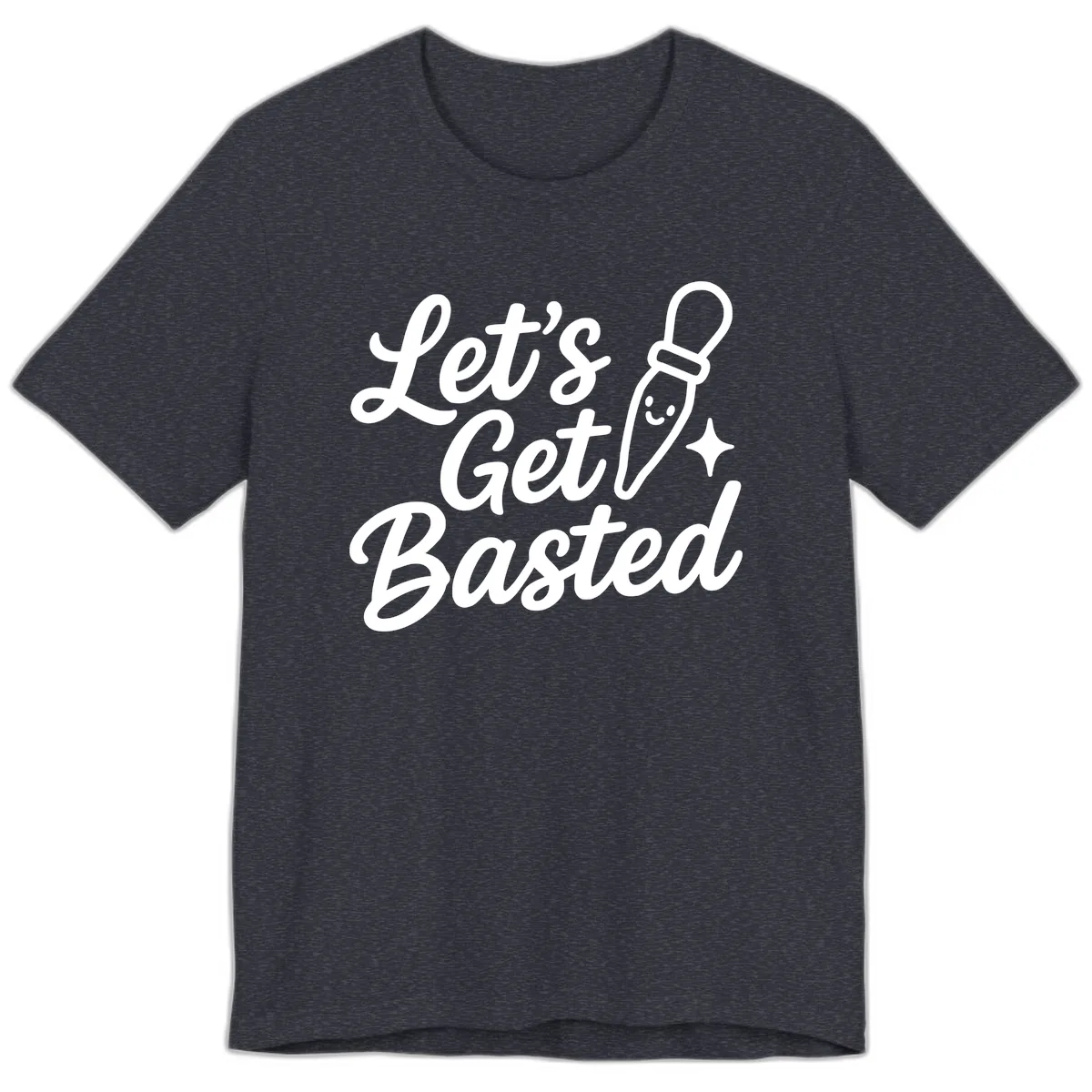 Let's Get Basted Funny Turkey Baster Design Premium T-Shirt in Heather Navy