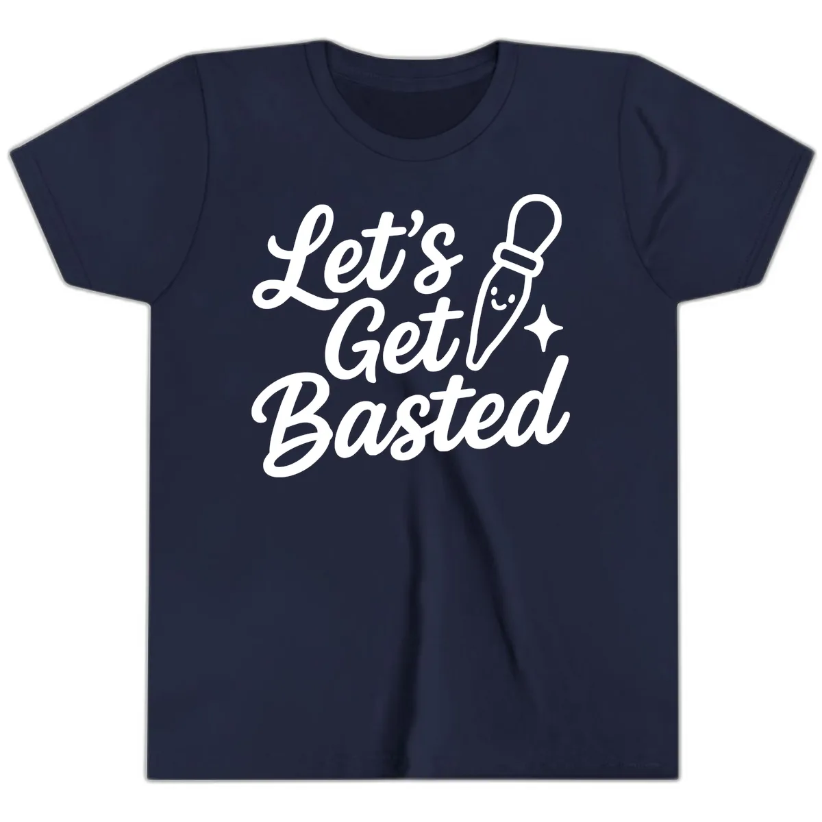 Let's Get Basted Funny Turkey Baster Design Youth T-Shirt in Navy