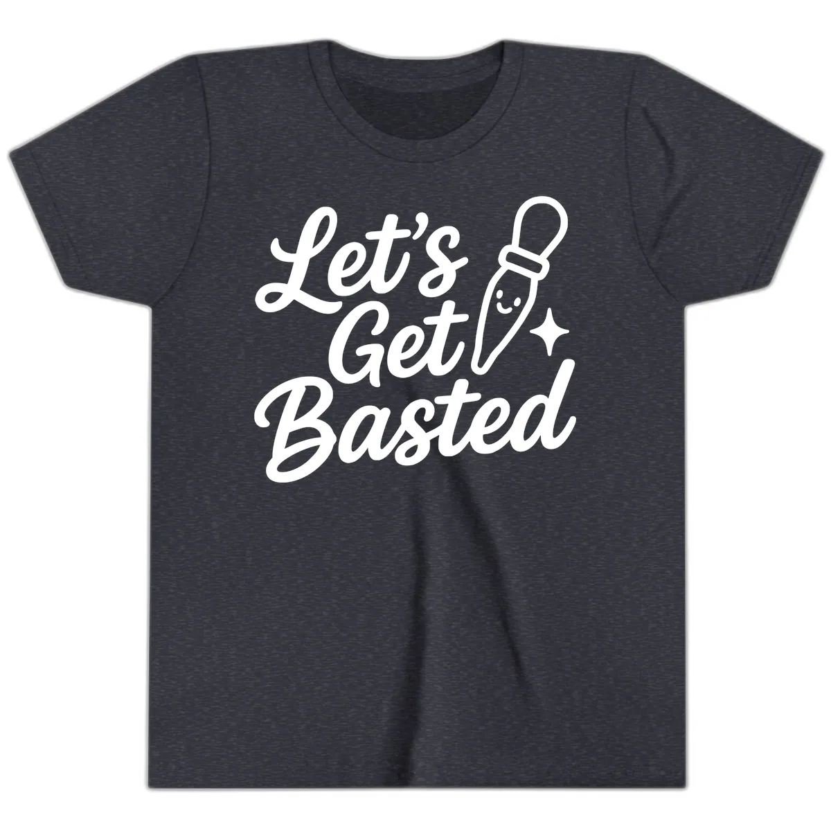 Let's Get Basted Funny Turkey Baster Design Youth T-Shirt in Heather Navy