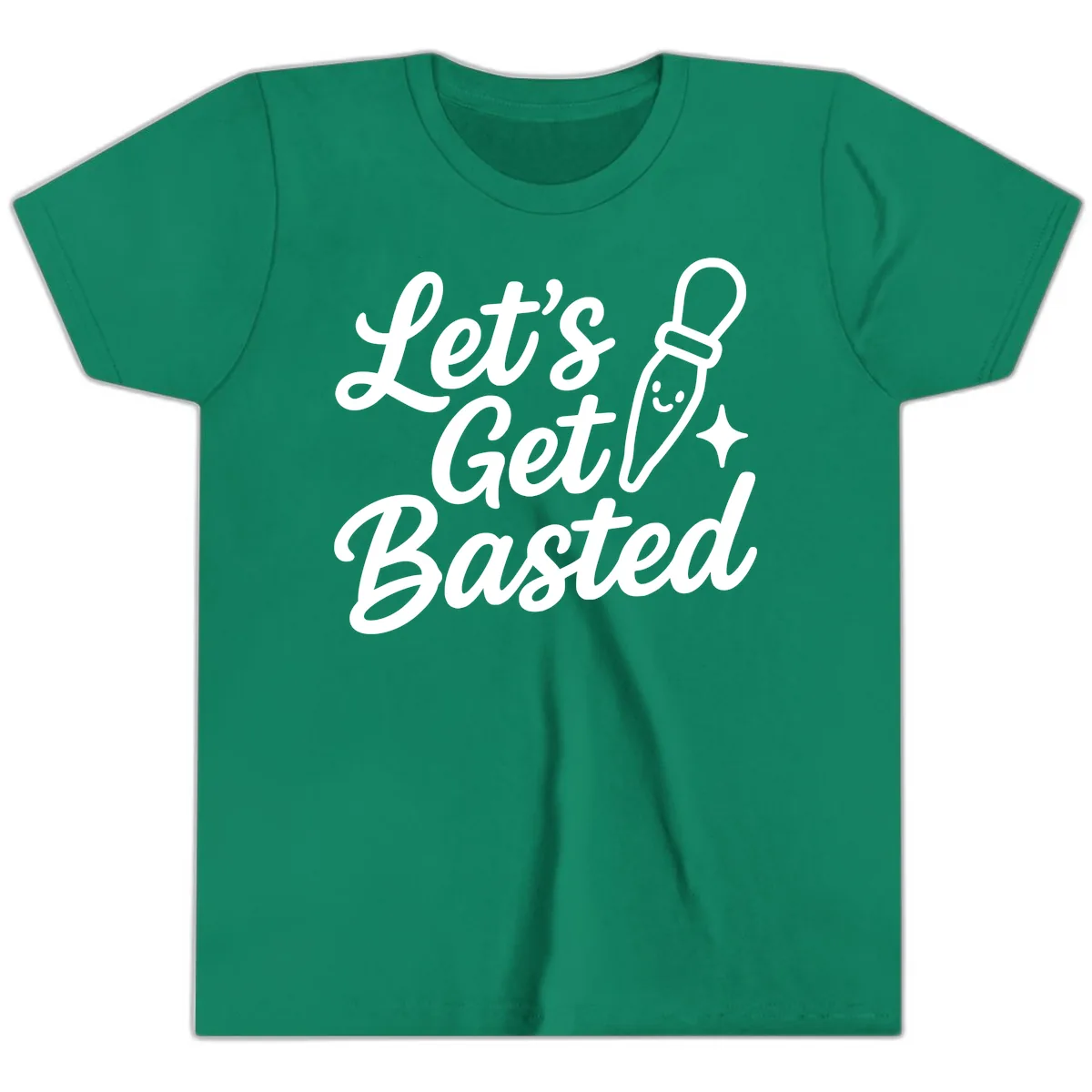 Let's Get Basted Funny Turkey Baster Design Youth T-Shirt in Kelly
