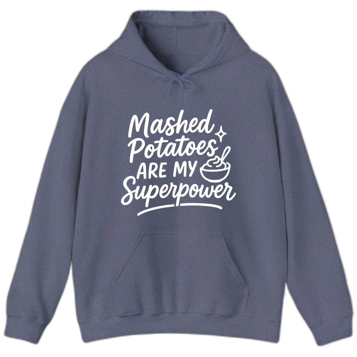 Mashed Potatoes Are My Superpower Hoodie in Heather Navy